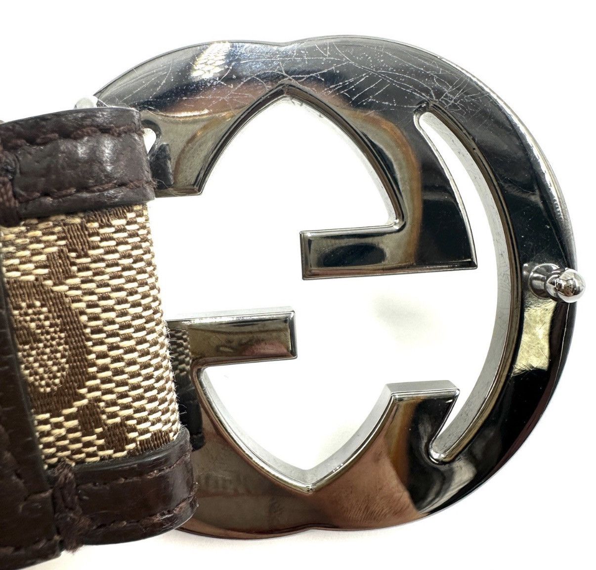 Gucci GUCCI Classic Silver Buckle Monogram Canvas Leather Belt K12 Size ONE SIZE - 7 Thumbnail