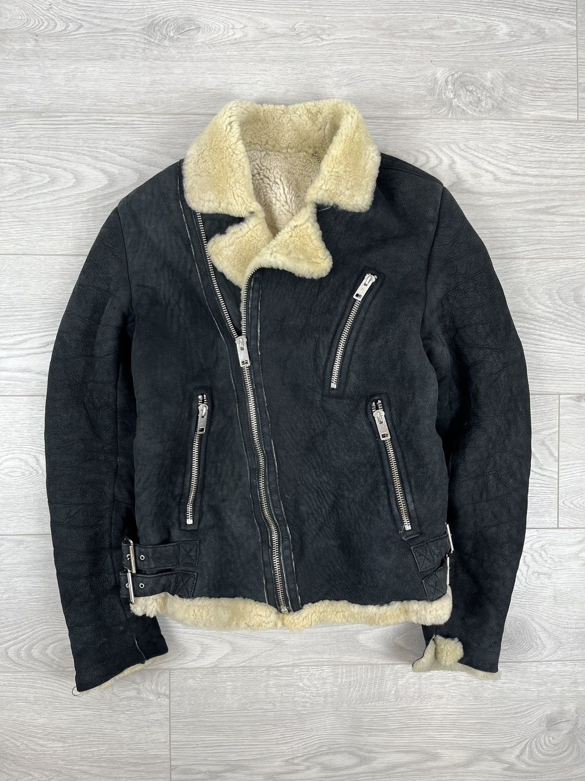 image of Avant Garde x Diesel Lambskin Black Leather Fur Biker Jacket, Women's (Size Large)