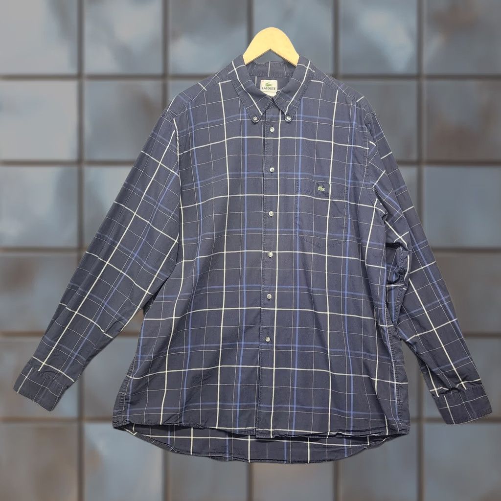 Lacoste Lacoste Mens XL Blue Plaid Button Down Shirt Long Sleeve Crocodile Logo Cotton Size US XL / EU 56 / 4 - 1 Thumbnail