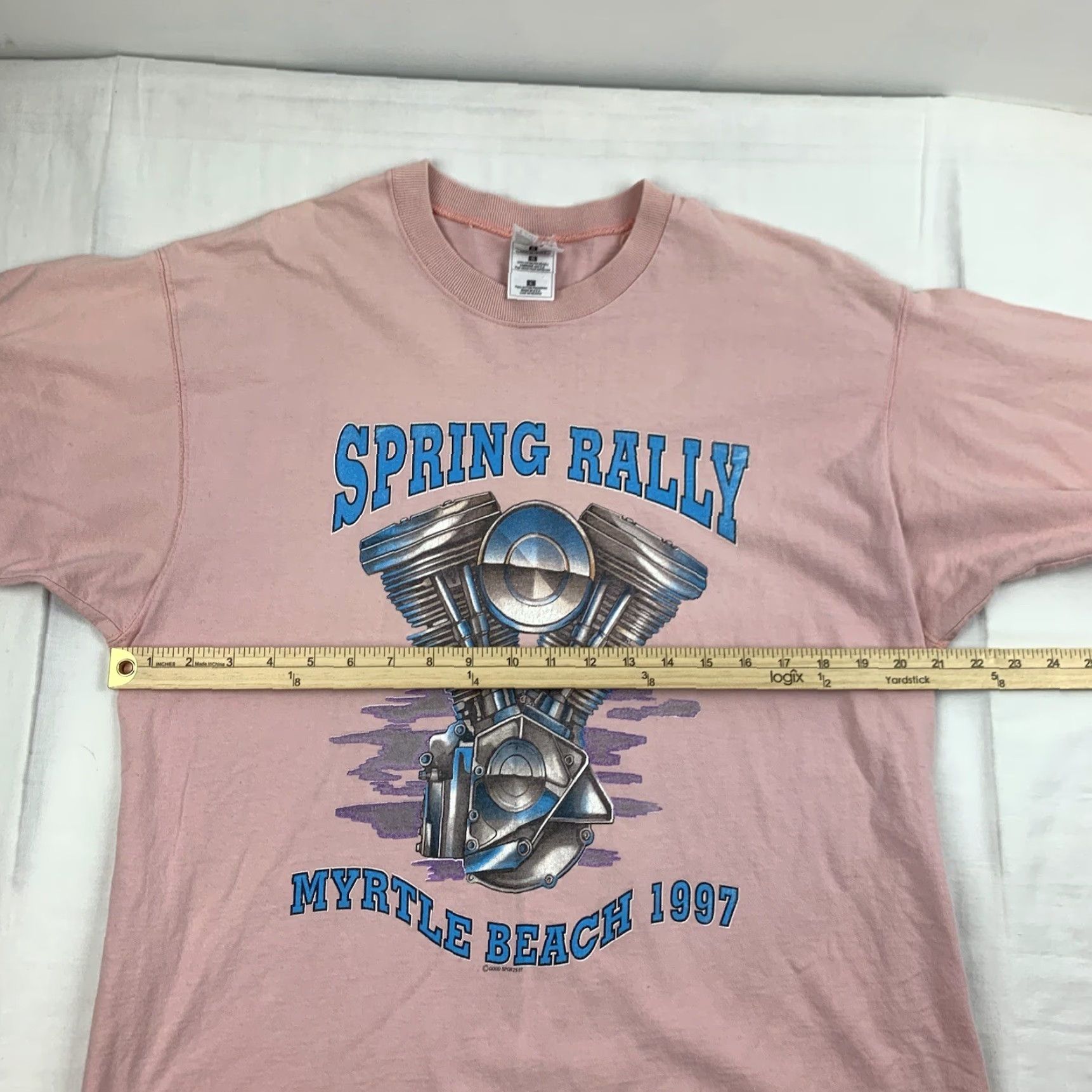 Fruit Of The Loom VINTAGE Myrtle Beach 1997 Spring Rally Biker Shirt Adult Large Pink Motorcycle Shirt Mens 90s Fruit of the Loom T-Shirt Size US L / EU 52-54 / 3 - 7 Thumbnail
