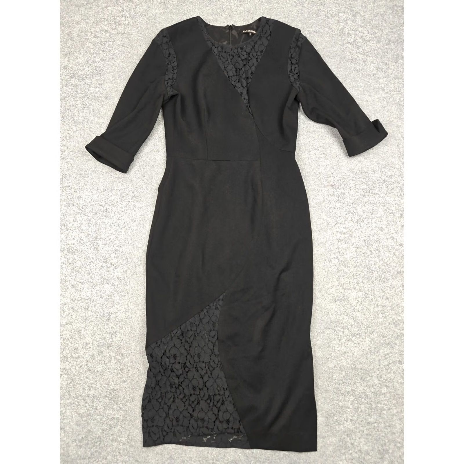 Black Halo VINTAGE Black Halo Dress Womens 6 Black Lace Panel Sheath 3/4 Sleeve Midi Style 208308 Size M / US 6-8 / IT 42-44 - 2 Thumbnail