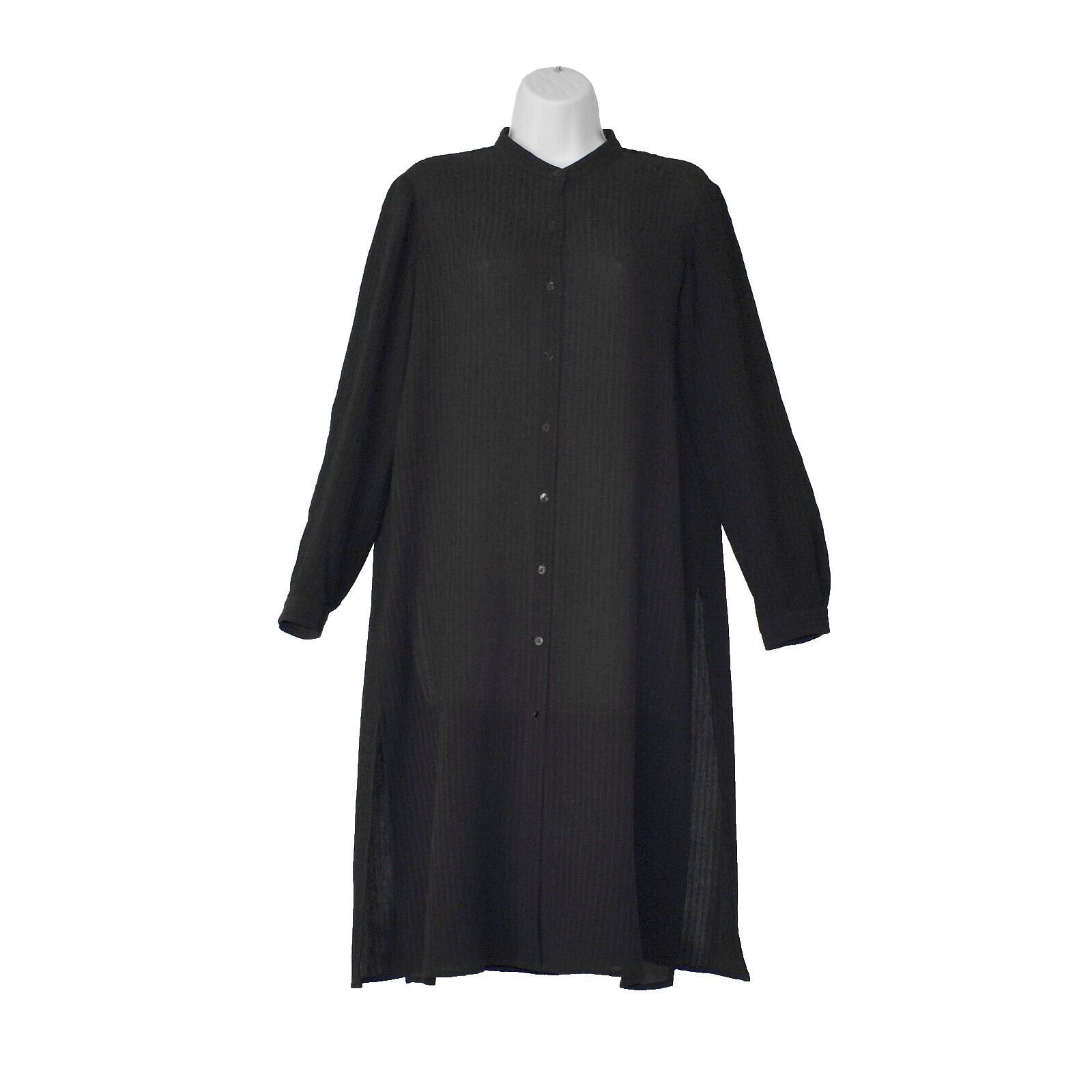 Eileen Fisher NWT EILEEN FISHER Black Silk Mandarin Collar Shirt Dress XXS Size XS / US 0-2 / IT 36-38 - 1 Thumbnail