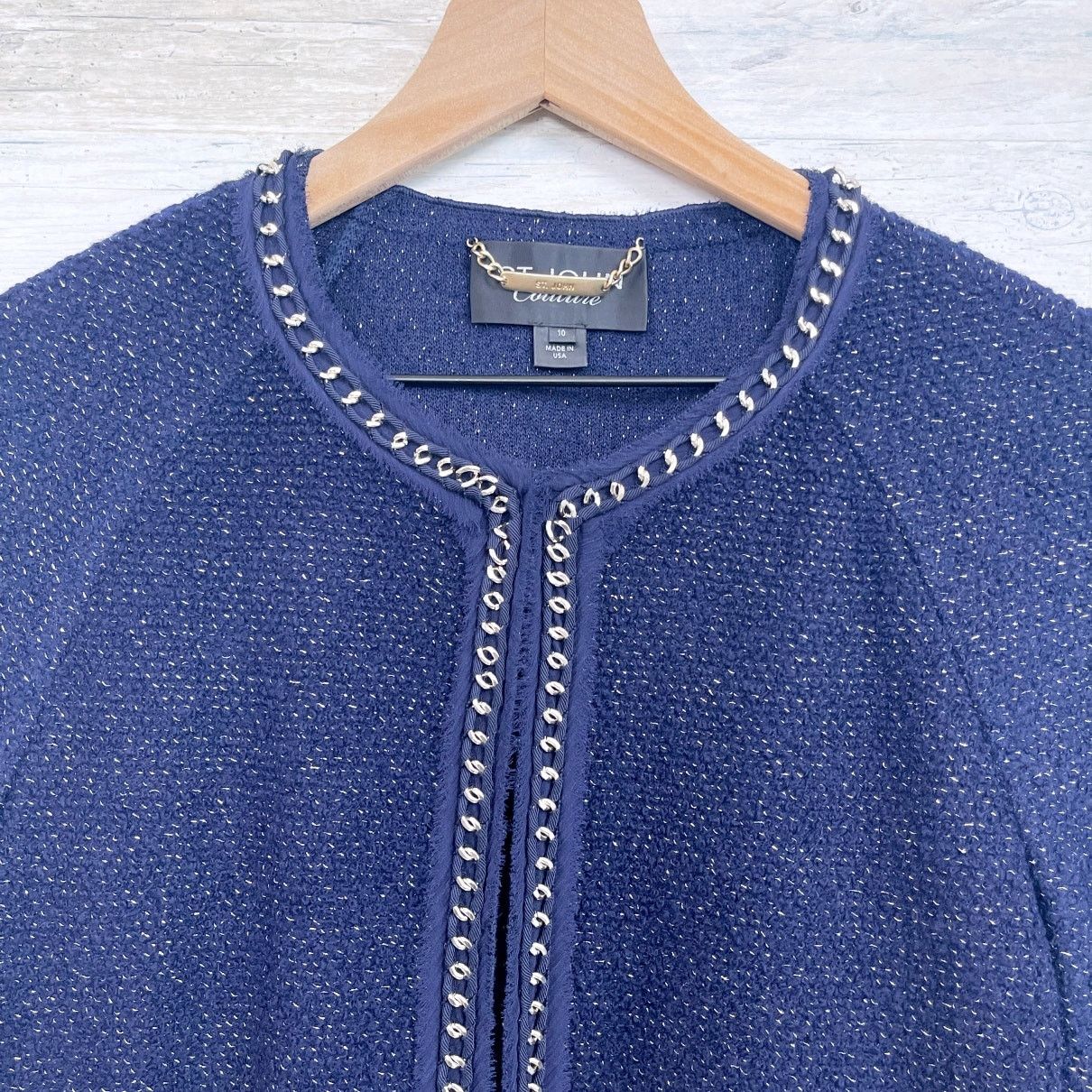 Other St John Couture Tweed Chain Evening Jacket Blue Metallic 10 Size L / US 10 / IT 46 - 2 Thumbnail