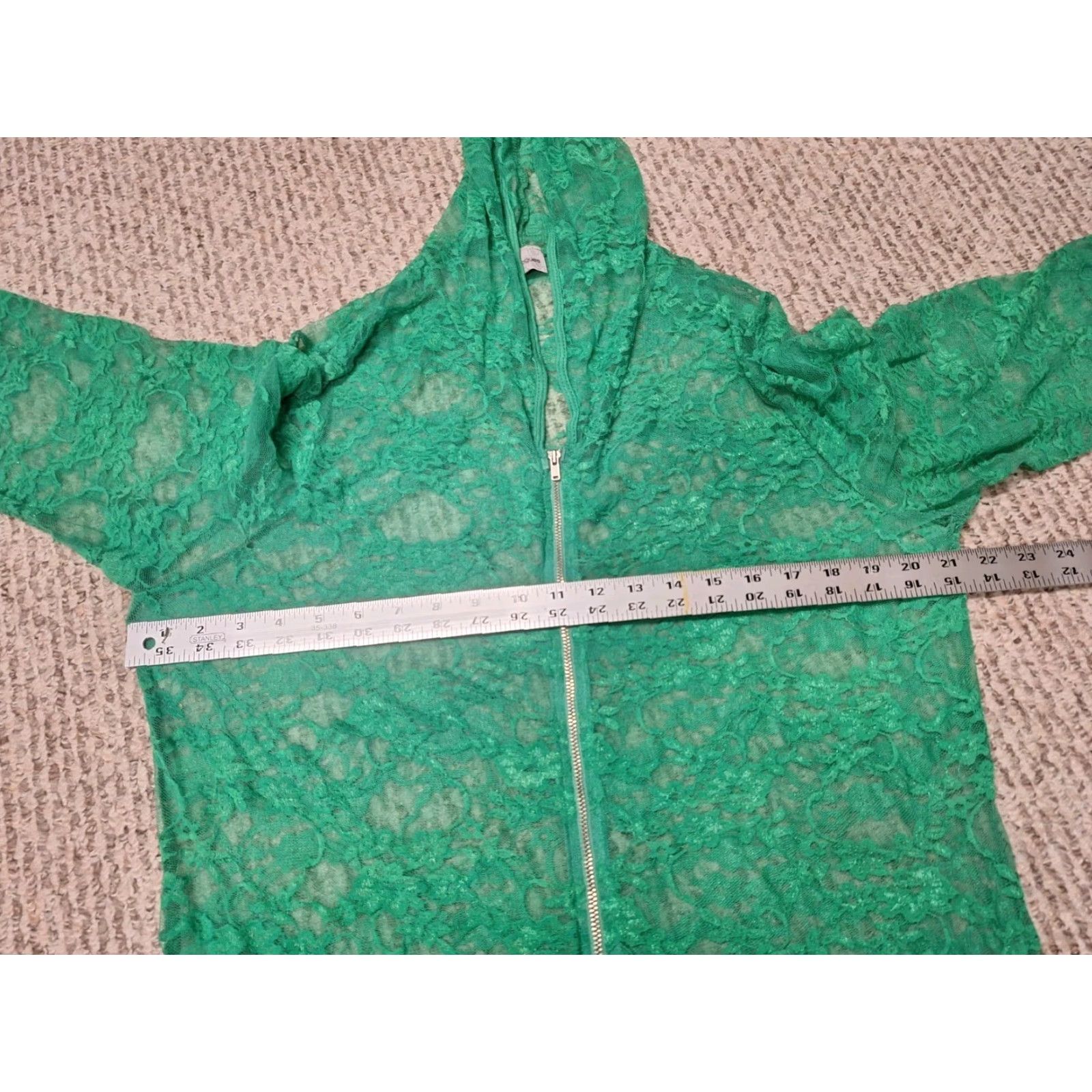 Vogue VINTAGE Evogues Womens Hoodie 3XL Green Lace Zip Fairy Lingerie Full Zip Activewear Womens Size XXL / US 16-18 / IT 52-54 - 5 Thumbnail