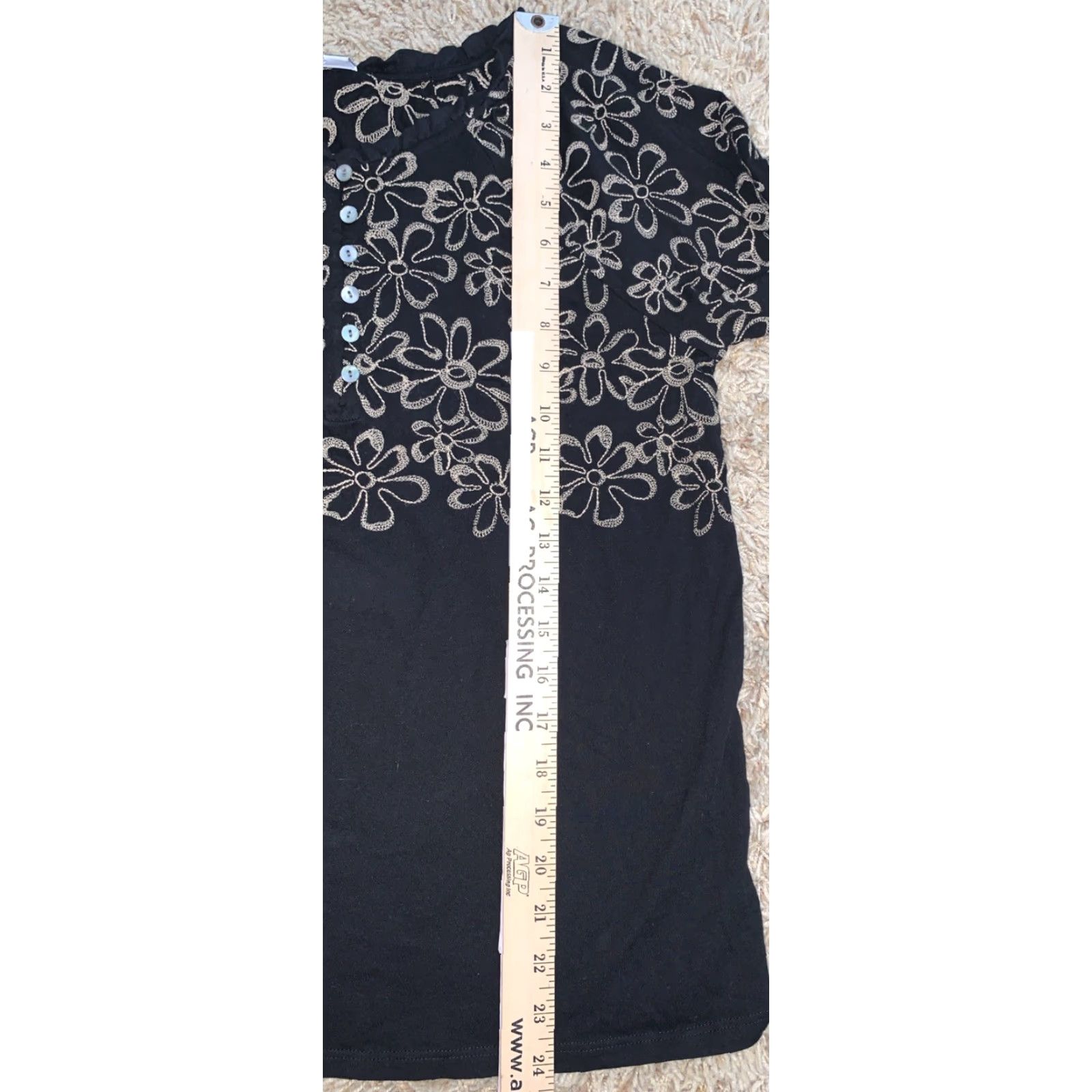 J. Jill J Jill Shirt XS Black Embroidered Floral 3/4 Sleeve Button Pullover Blouse Size XS / US 0-2 / IT 36-38 - 3 Thumbnail