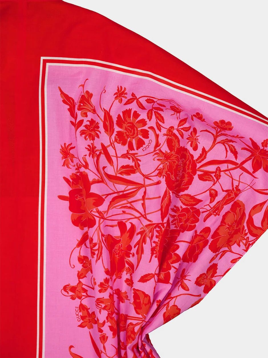 Gucci oc11z1125 Muslin Light Floral Fuchsia Midi Dress Red & Pink Size XS / US 0-2 / IT 36-38 - 4 Thumbnail