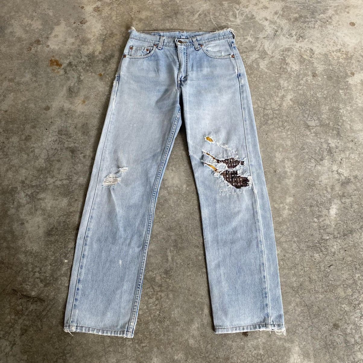 Levi's Vintage 90’s Levis 505 Sashiko Boro Light Blue Remark Jeans Size US 29 - 2 Thumbnail