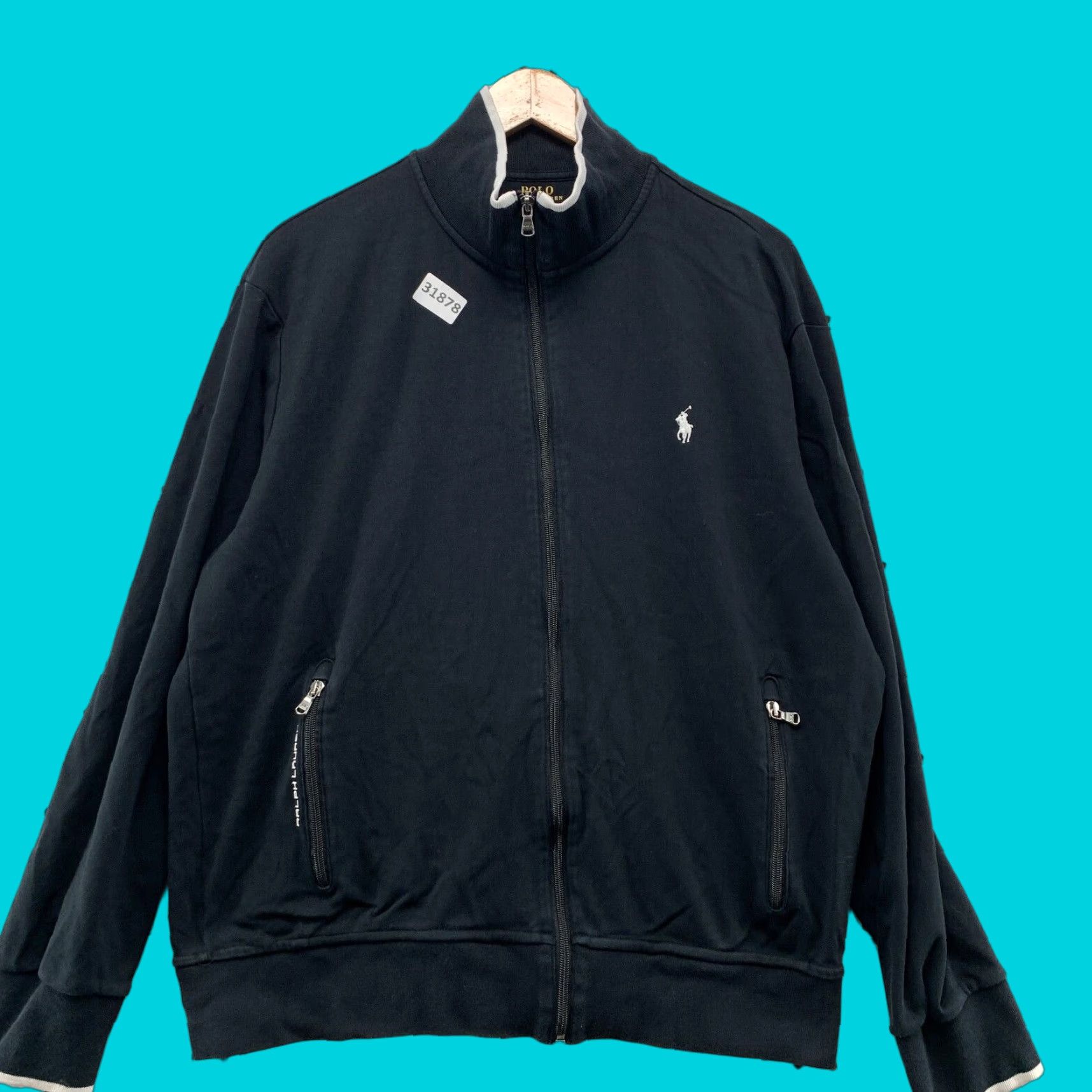 Polo Ralph Lauren Polo Ralph Lauren Track Jacket Mens Large Black White Pony Zip Preppy Size US L / EU 52-54 / 3 - 1 Thumbnail