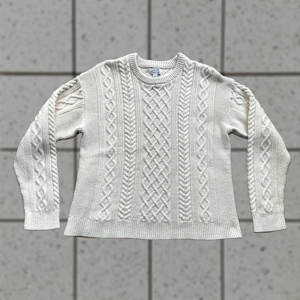 J.Crew VINTAGE J.CREW Sweater Womens Large Ivory Cable-Knit Cotton Classic Preppy Pullover L Womens Size L / US 10 / IT 46 - 1 Thumbnail