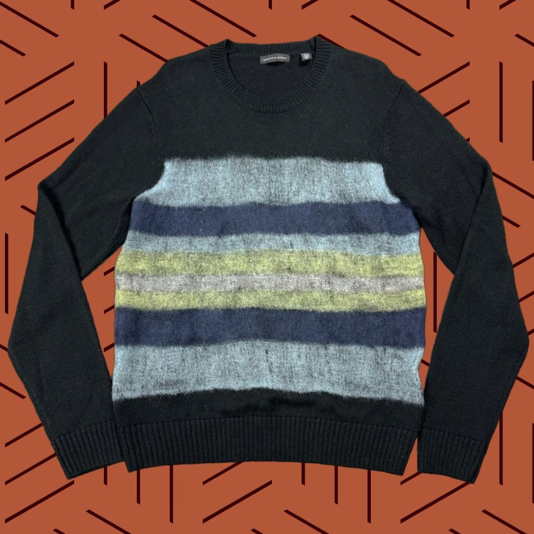 Saks Fifth Avenue VINTAGE Saks Fifth Avenue Mens Needle Punch Crewneck Sweater Wool Acrylic Size Large Black Striped Knit Wool Modern City Mens Size US L / EU 52-54 / 3 - 1 Thumbnail