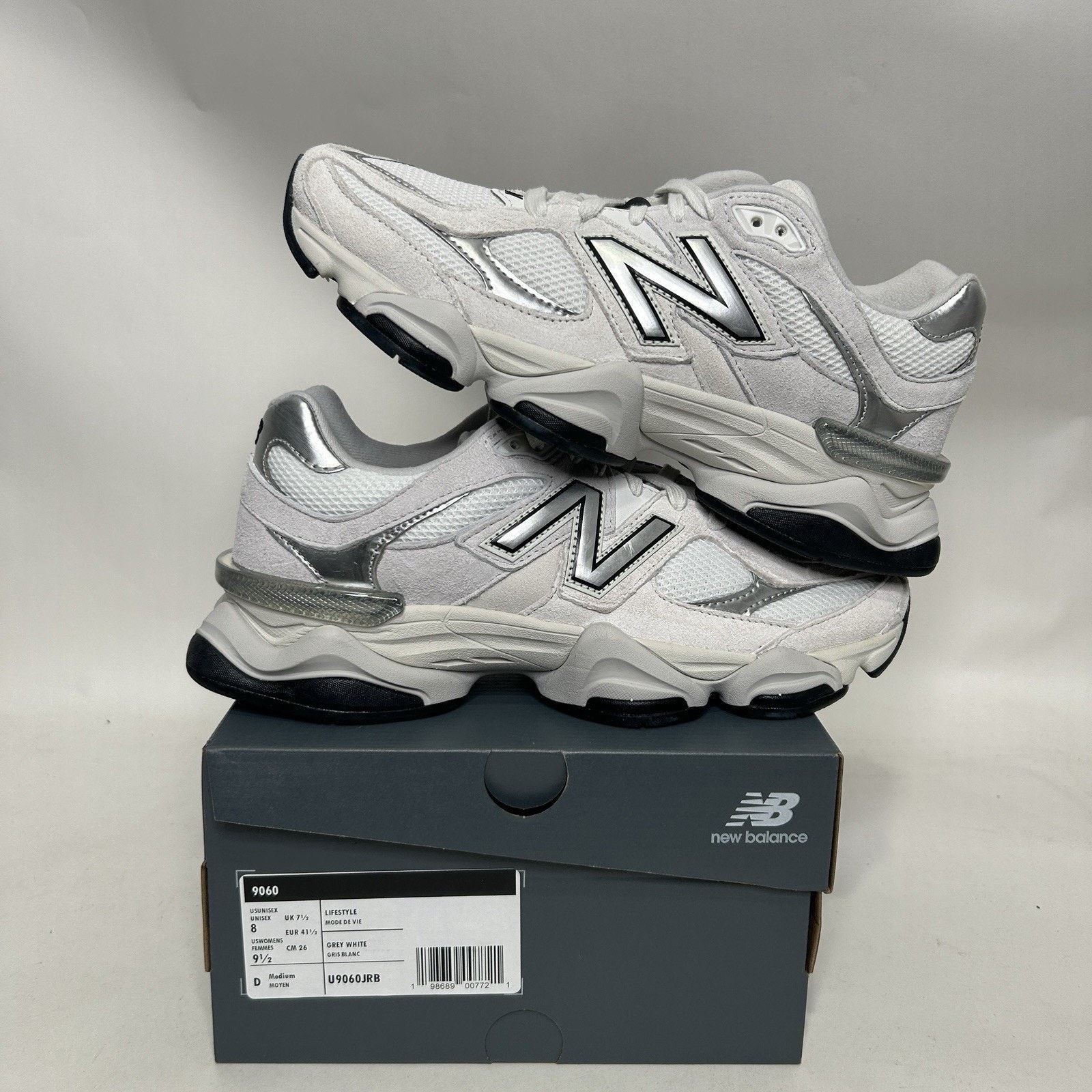 New Balance New Balance 9060 'White Black Metallic Silver' U9060JRB Size US 8 / EU 41 - 1 Thumbnail