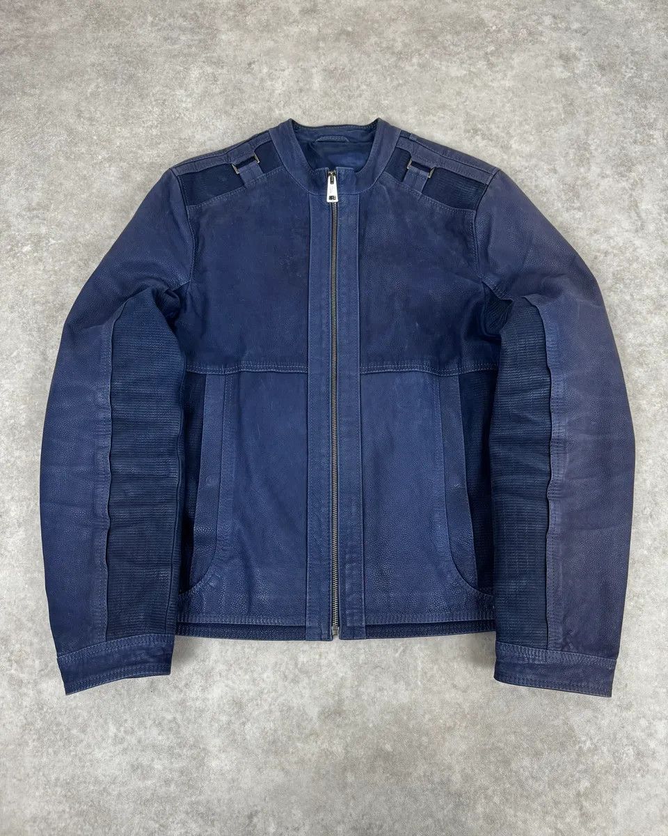 Versace 2000s Versace Navy Biker Leather Jacket Size US M / EU 48-50 / 2 - 1 Thumbnail