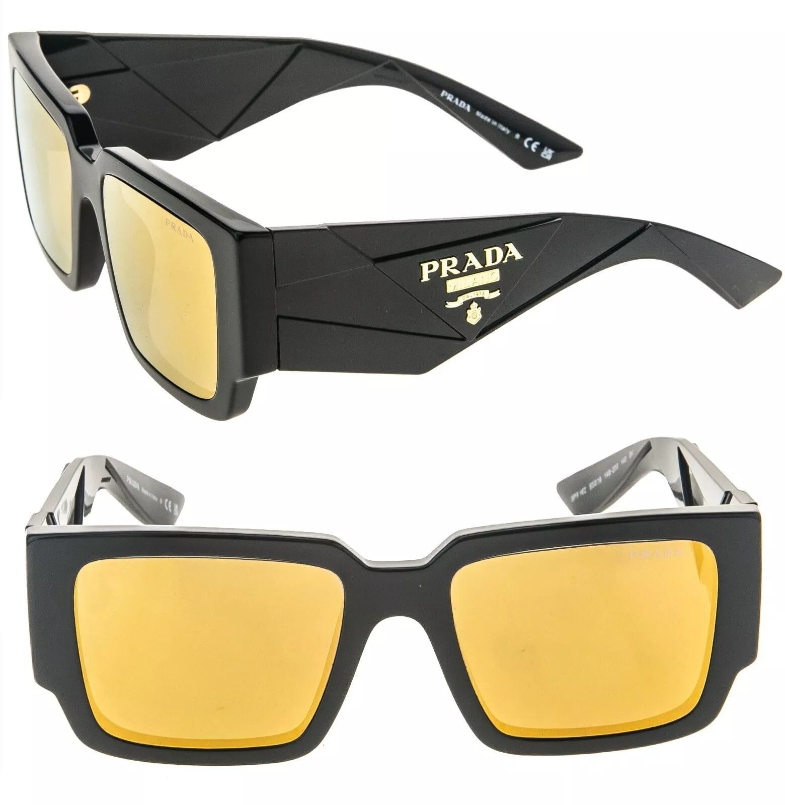 PRADA SYMBOLE Black Gold Mirrored Bold PR16ZS 16Z Sunglasses