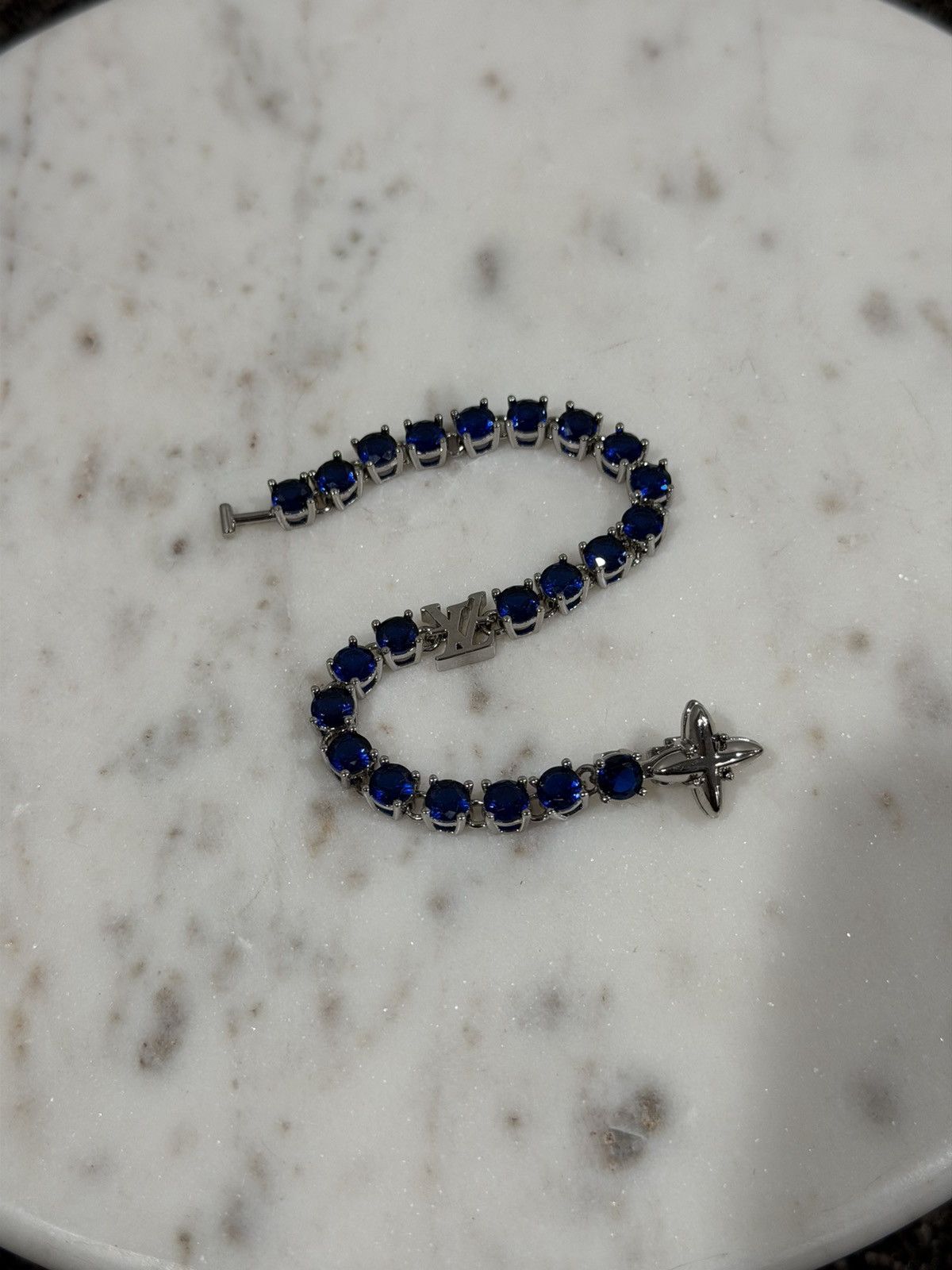 Louis Vuitton Louis Vuitton LV Blue Crystal Charm Silver Bracelet Size ONE SIZE - 2 Thumbnail