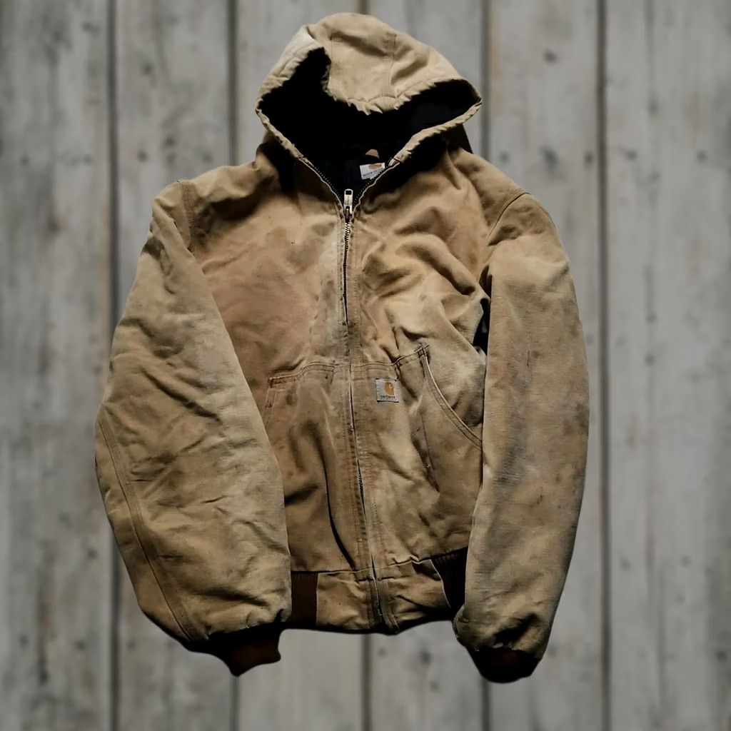 Carhartt VINTAGE Carhartt Jacket Hooded Canvas Beiges Crew Bomber Jacket L Big & Tall Mens Short Size US L / EU 52-54 / 3 - 1 Thumbnail