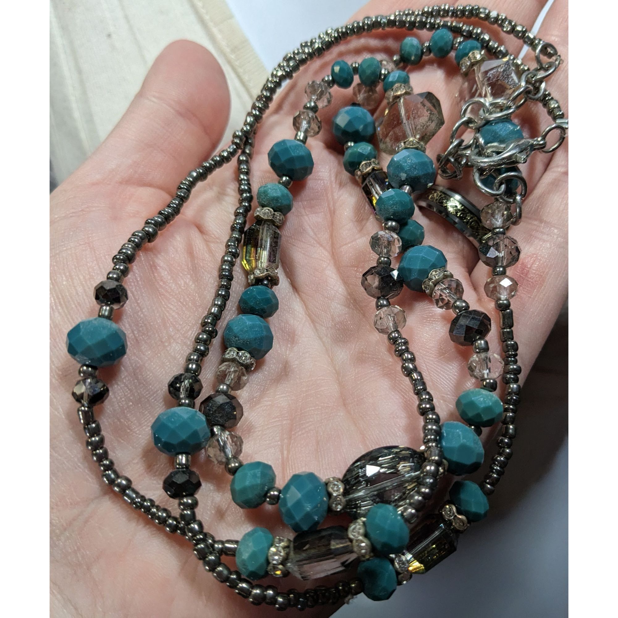 Other Elegant Teal And Silver Tone Glass Beaded Necklace With Auro Size ONE SIZE - 3 Thumbnail