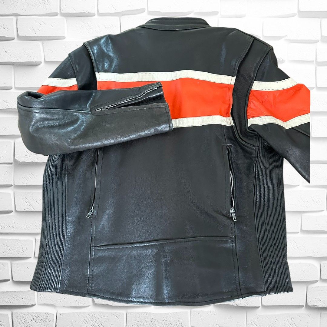 Genuine Leather VINTAGE/RETRO BIKER BLACK/ORANGE Size US S / EU 44-46 / 1 - 2 Thumbnail