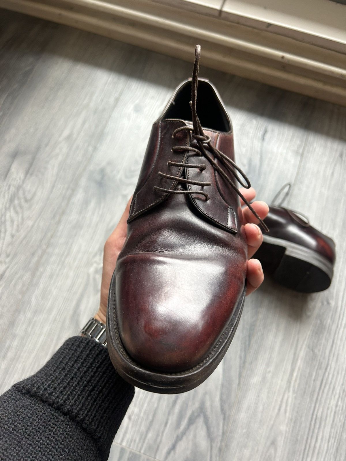 Brunello Cucinelli Burgundy Derbies with Vibram Sole Size US 8.5 / EU 41-42 - 6 Thumbnail