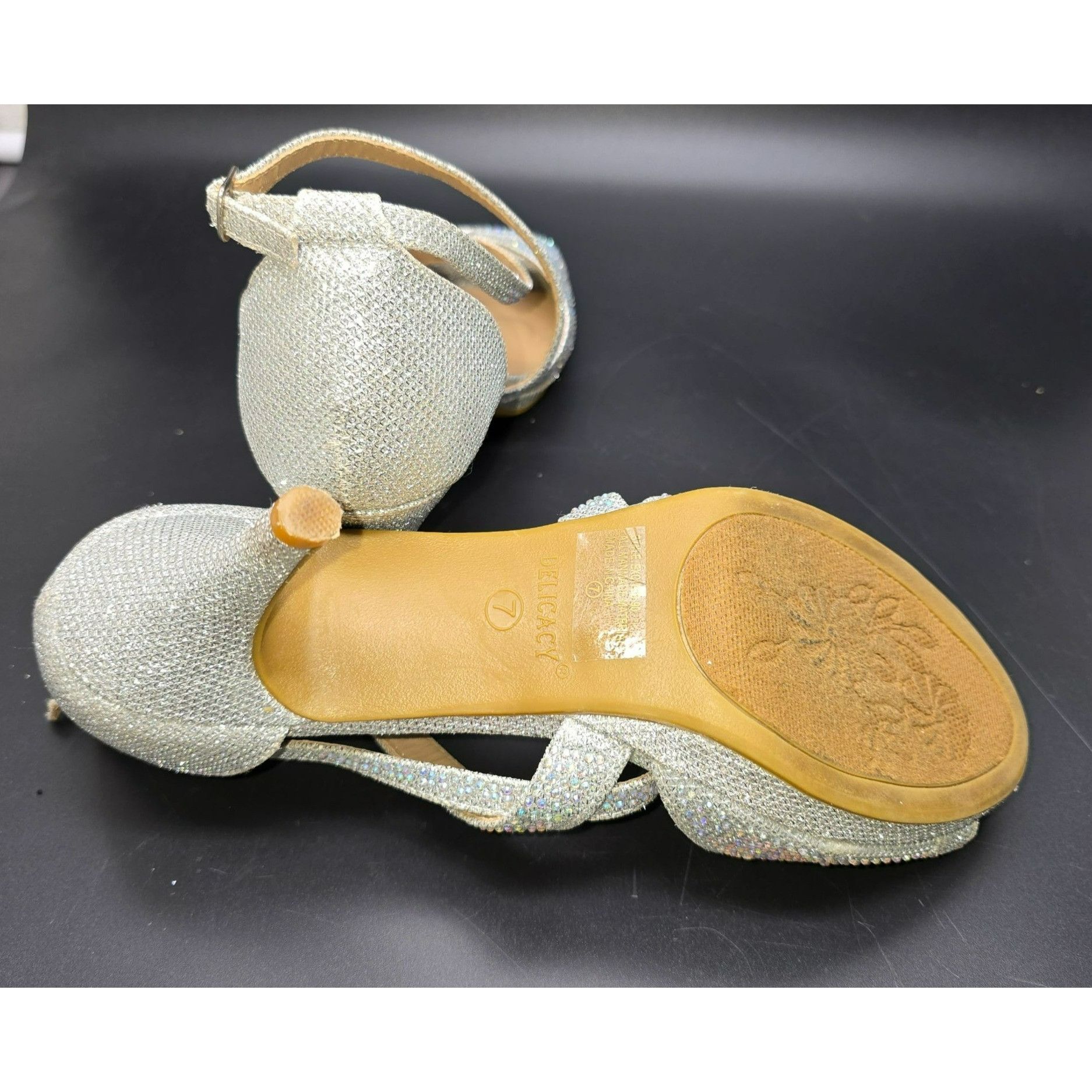 Other Womens Heels Silver Glitter Rhinestone Strappy Open Toe Deli Size US 7 / IT 37 - 9 Thumbnail