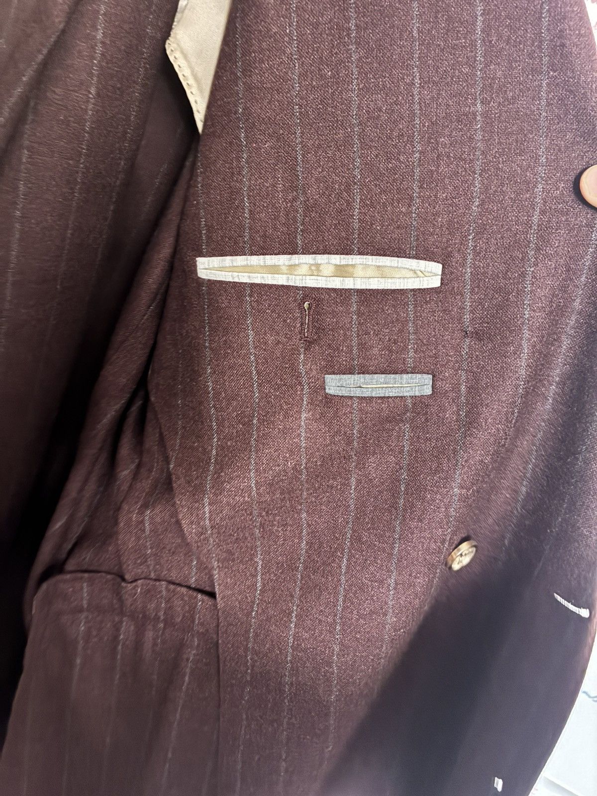 Brunello Cucinelli Brunello cucinelli burgundy double breasted wool suit it 52 Size 40R - 6 Thumbnail