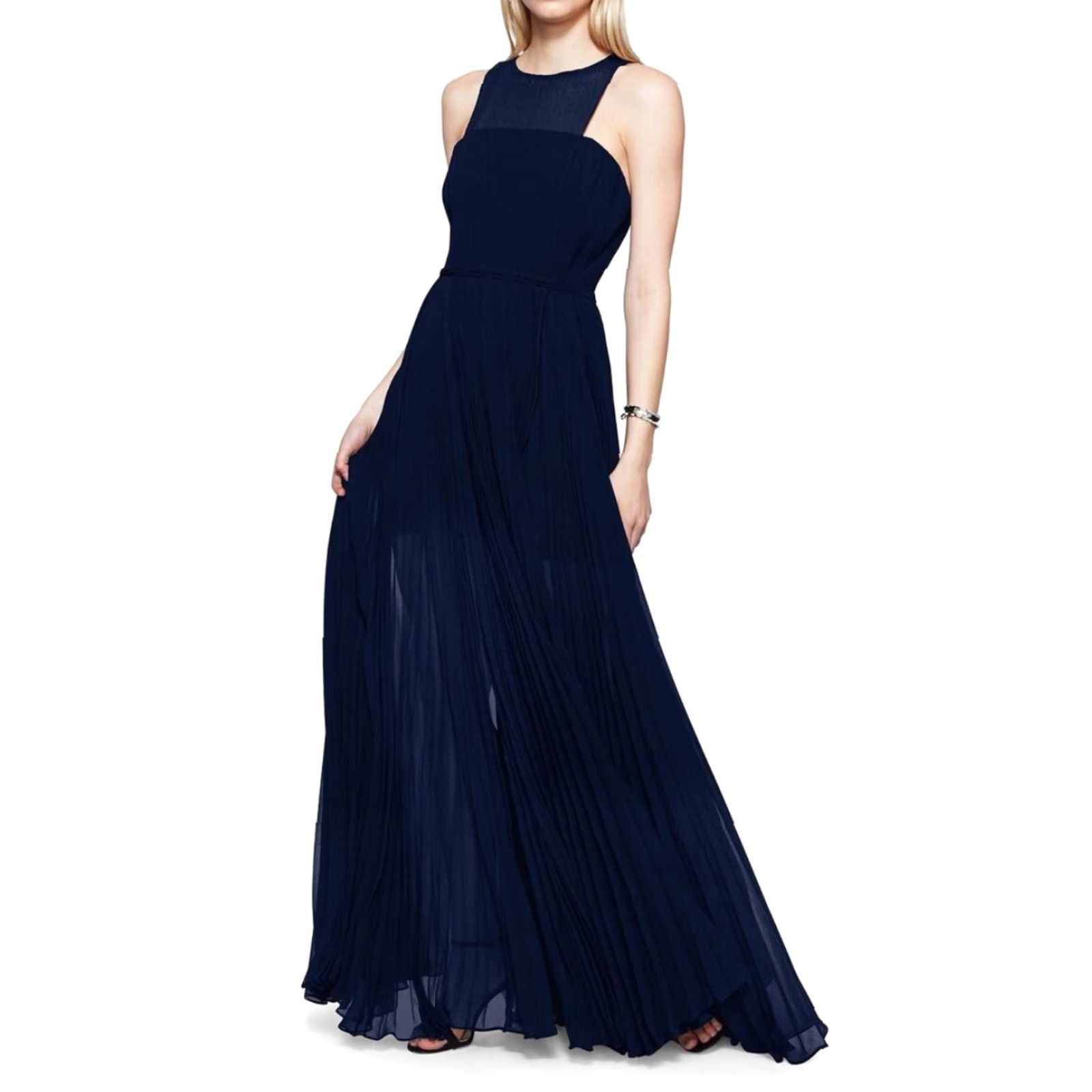 Vintage Fame and Partners Navy Blue Pleated Overlay Sleeveless Long Gown Sz 8 Front Slit Women Maxi Dress Ball Gown Accessories: Pleated Size M / US 6-8 / IT 42-44 - 8 Thumbnail