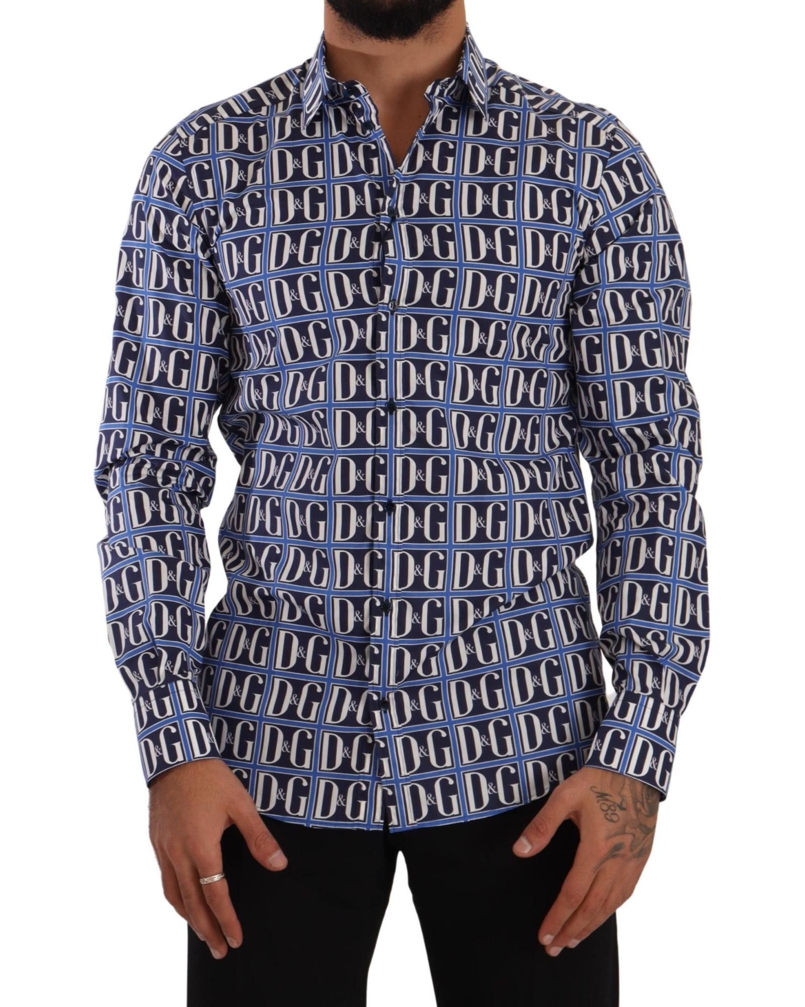 Image of Dolce Gabbana Logo Mania Cotton Shirt in Blue, Men's (Size XS)