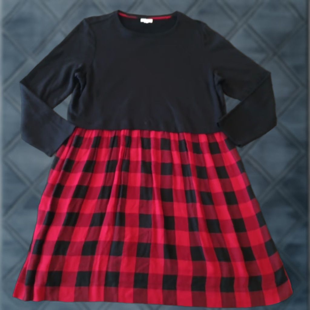 J. Jill J.Jill Dress Fit Flare XL Red Black Plaid Long Sleeve Pullover Pockets Size XL / US 12-14 / IT 48-50 - 1 Thumbnail