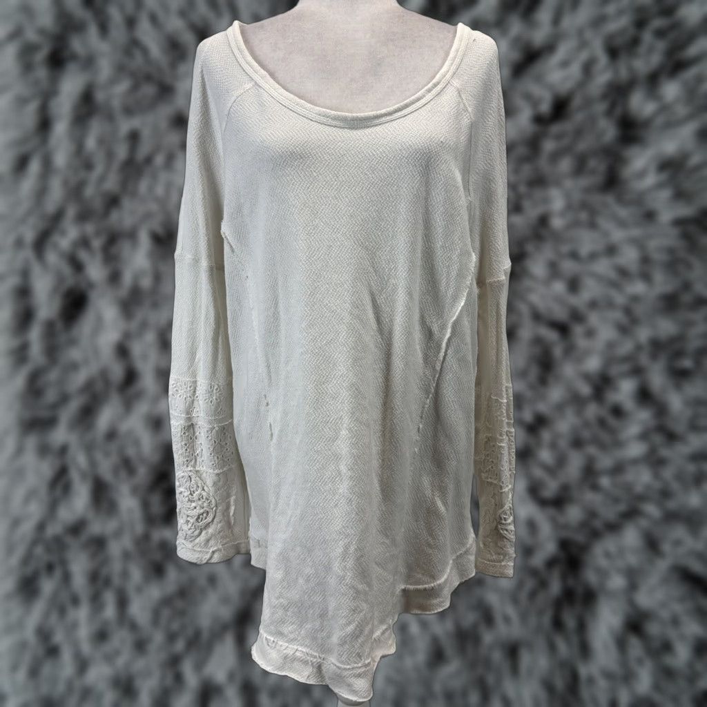 Free People Free People Bohemian Thermal Tunic Top L Ivory Long Sleeve Casual Womens Size L / US 10 / IT 46 - 1 Thumbnail