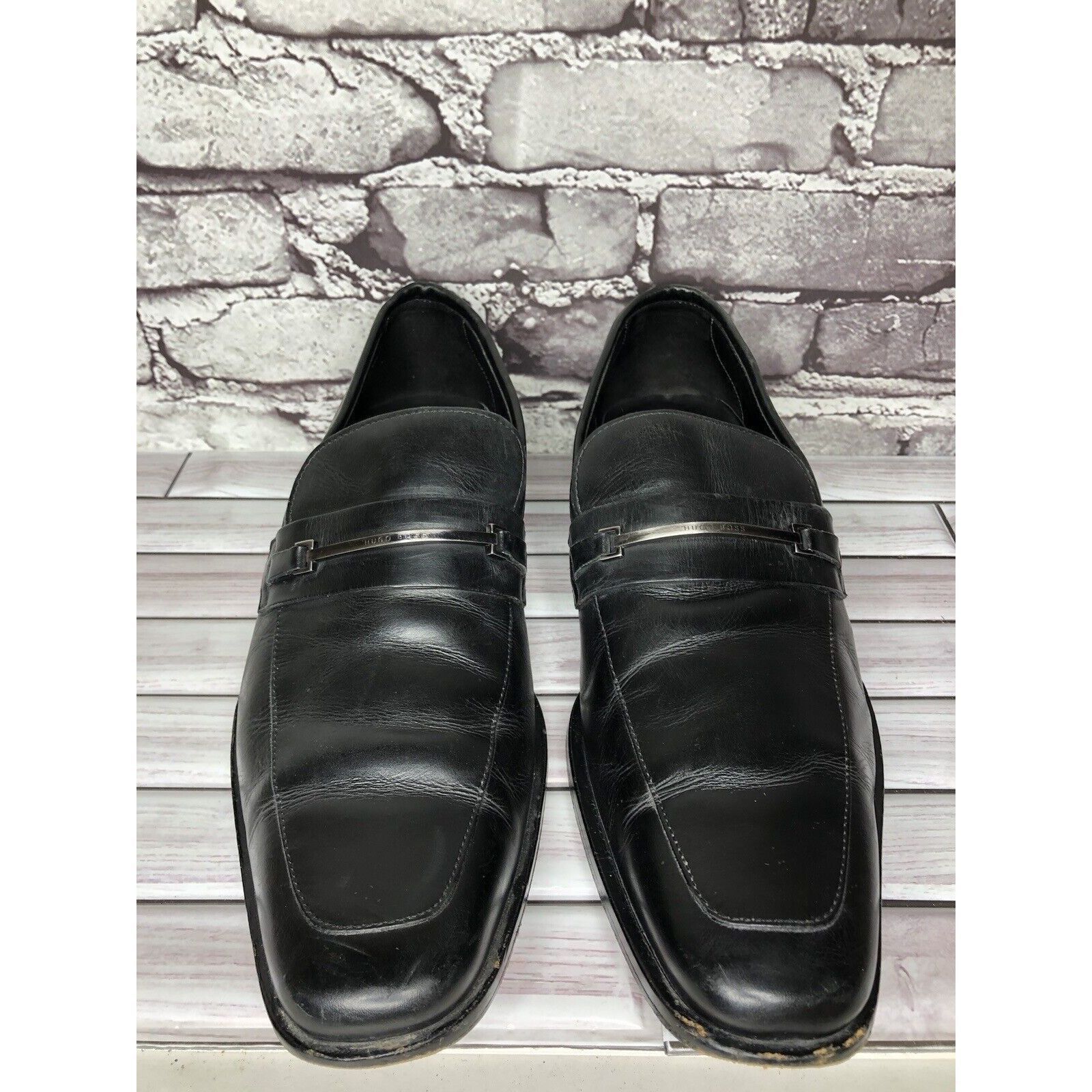 Hugo Boss HUGO BOSS Vero Cuoio Black Leather Horsebit Loafer Dress Sho Size US 11.5 / EU 44-45 - 4 Thumbnail