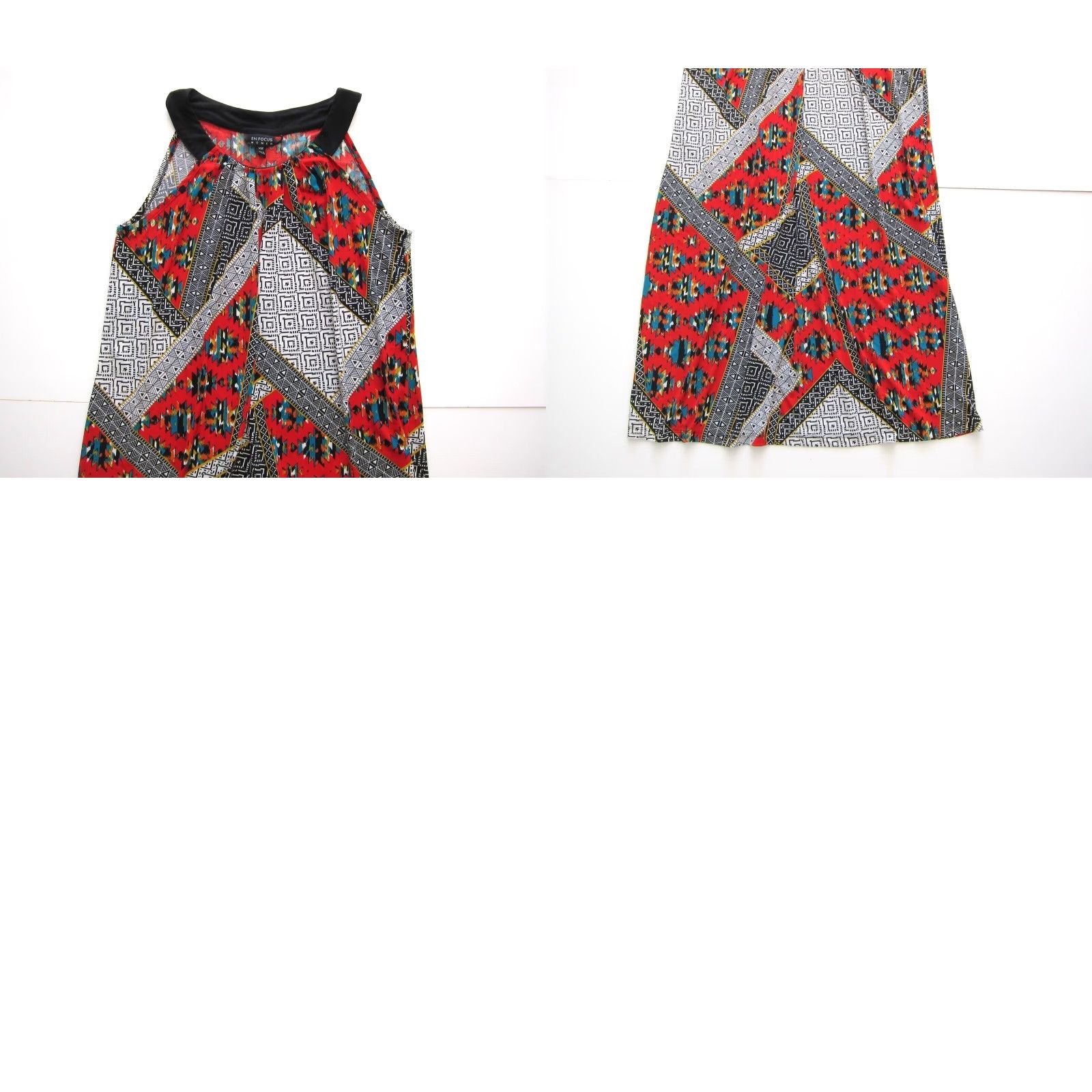 Vintage VINTAGE En Focus Geometric Stretch Tunic Sheath Shift Tank Dress 14W Red Black Green Midi Dress Womens Size XL / US 12-14 / IT 48-50 - 8 Thumbnail