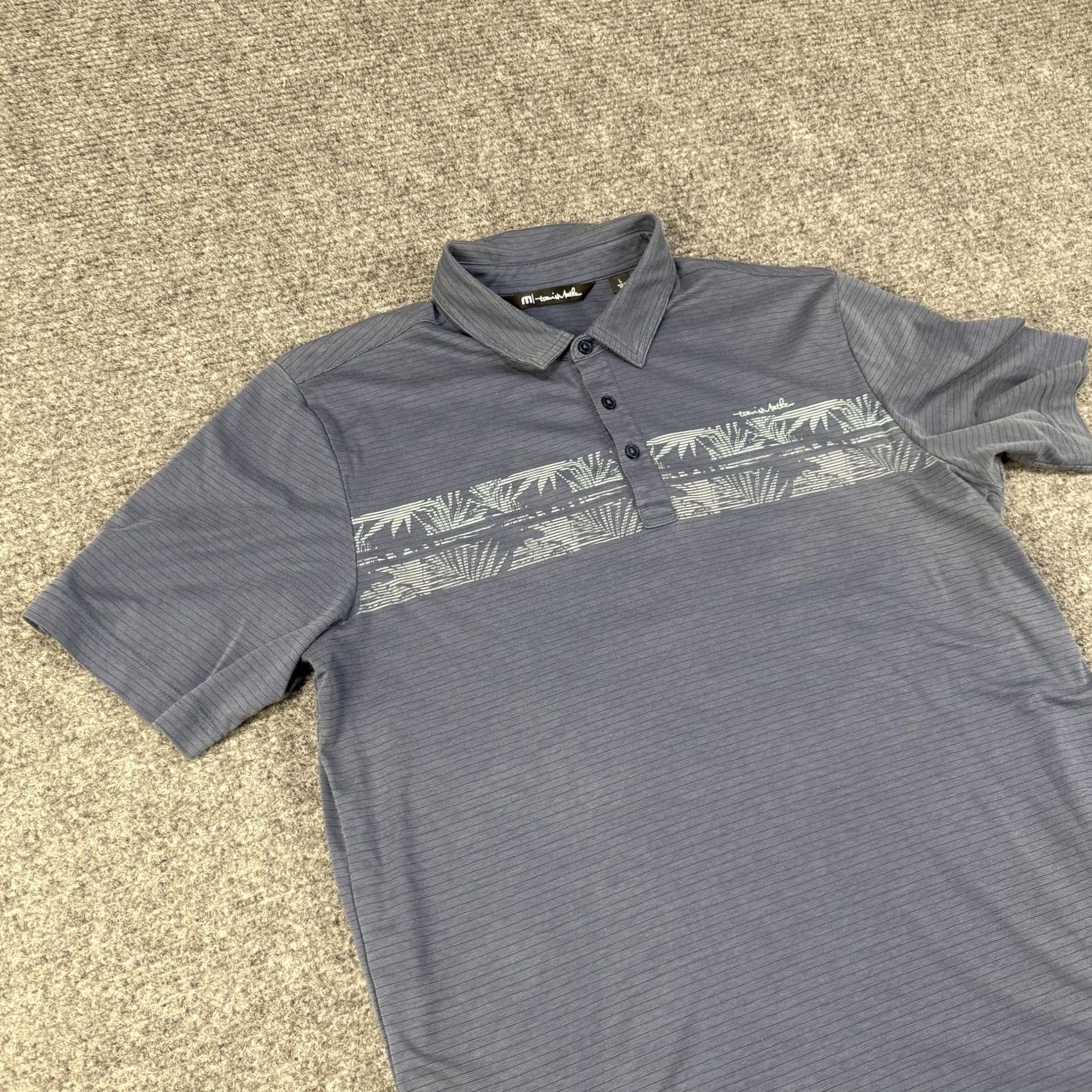 TravisMathew TravisMathew Polo Shirt Mens Large Blue Palm Stripe Golf Performance Stretch Size US L / EU 52-54 / 3 - 4 Thumbnail