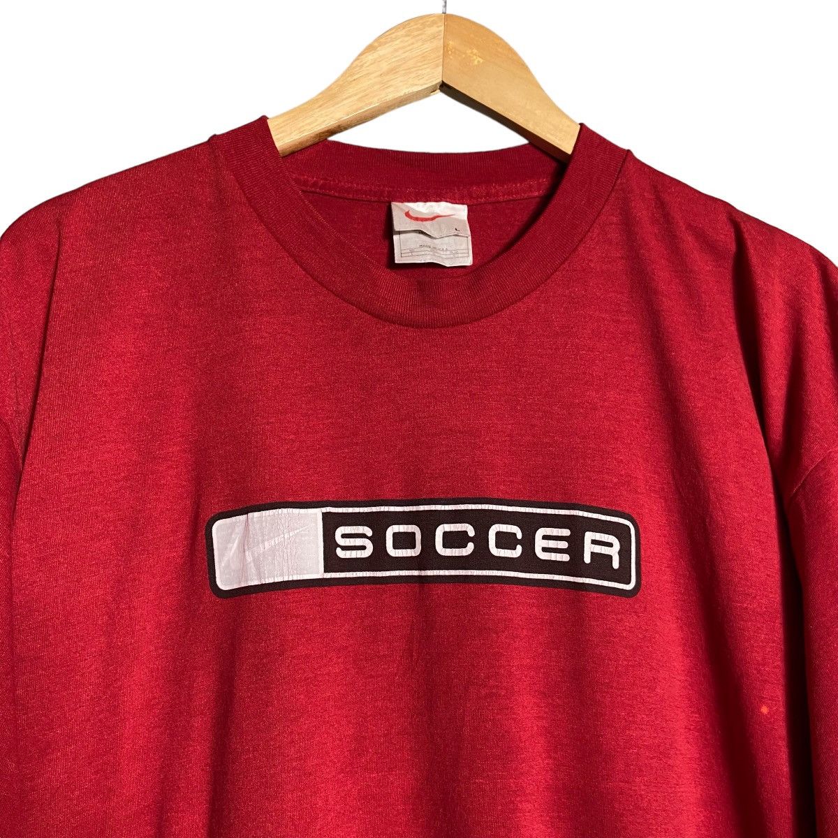 Nike × Vintage Vintage 90s Nike Swoosh Soccer Box Logo Tee Size US L / EU 52-54 / 3 - 1 Thumbnail