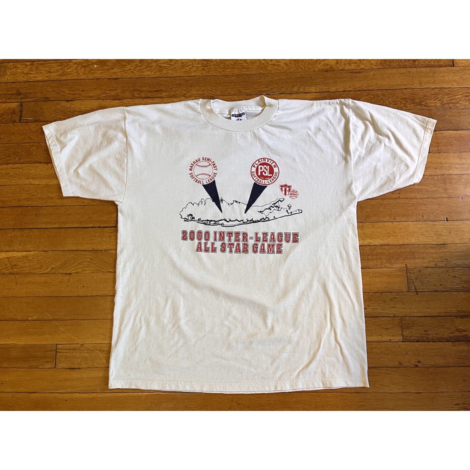 Jerzees VINTAGE Jerzees Shirt Men’s XL White 2000s All Star Softball Nassau Plainview Graphic Print City Retro Sports Century-Old? Size US XL / EU 56 / 4 - 2 Thumbnail