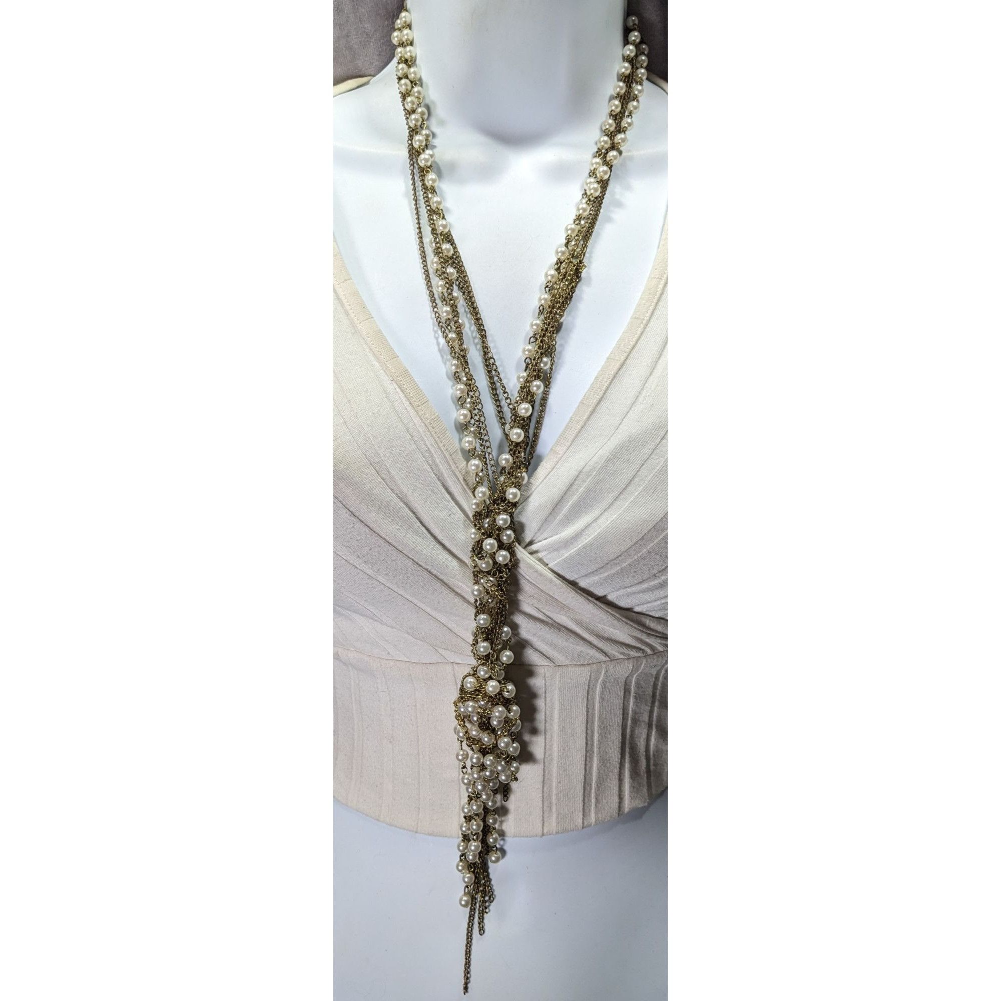 Other Retro 80s Style Glam Metal Gold-Tone Chain Necklace With Fau Size ONE SIZE - 2 Thumbnail