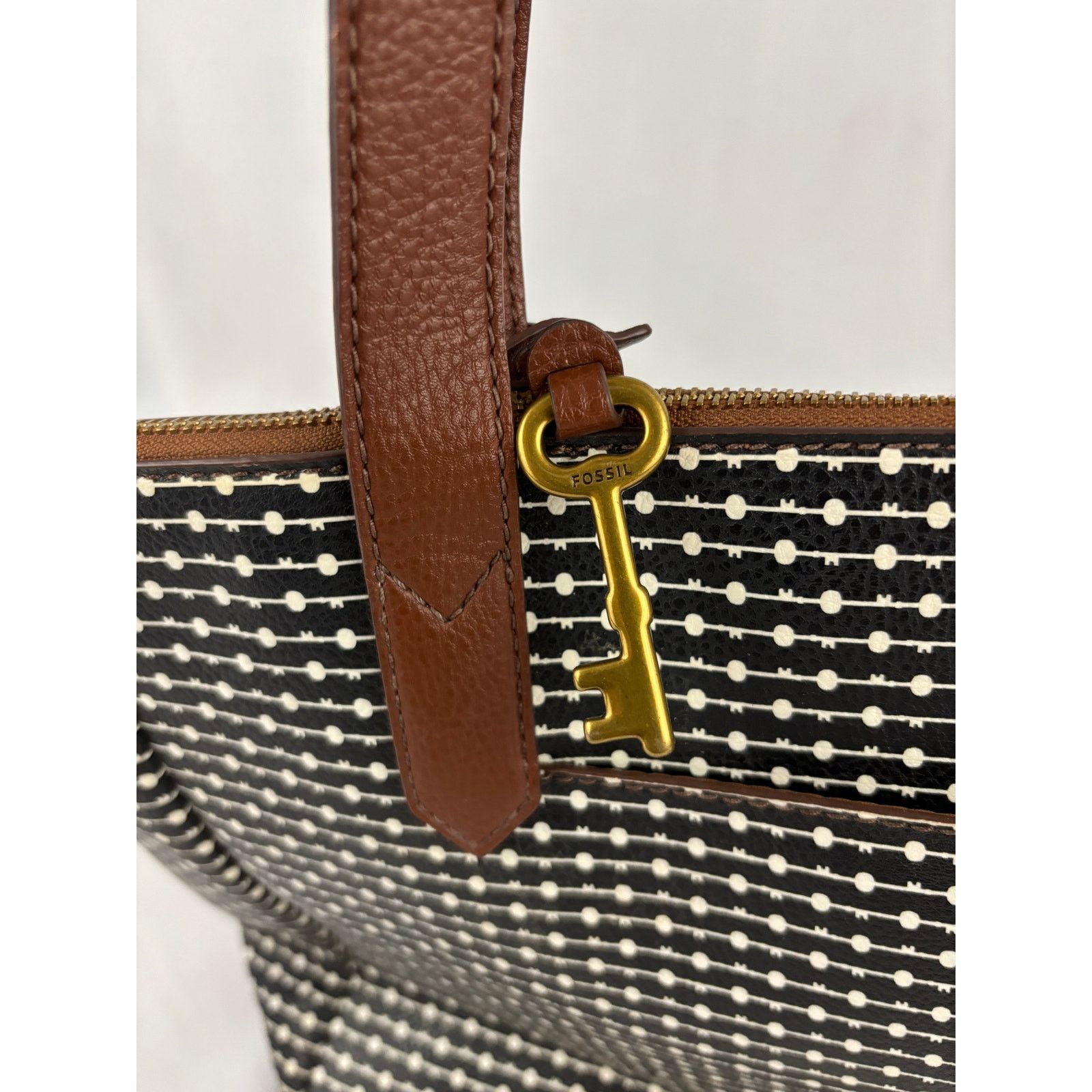 Fossil Fossil Rachel Leather Black Striped Tote Purse Classic Size ONE SIZE - 9 Thumbnail