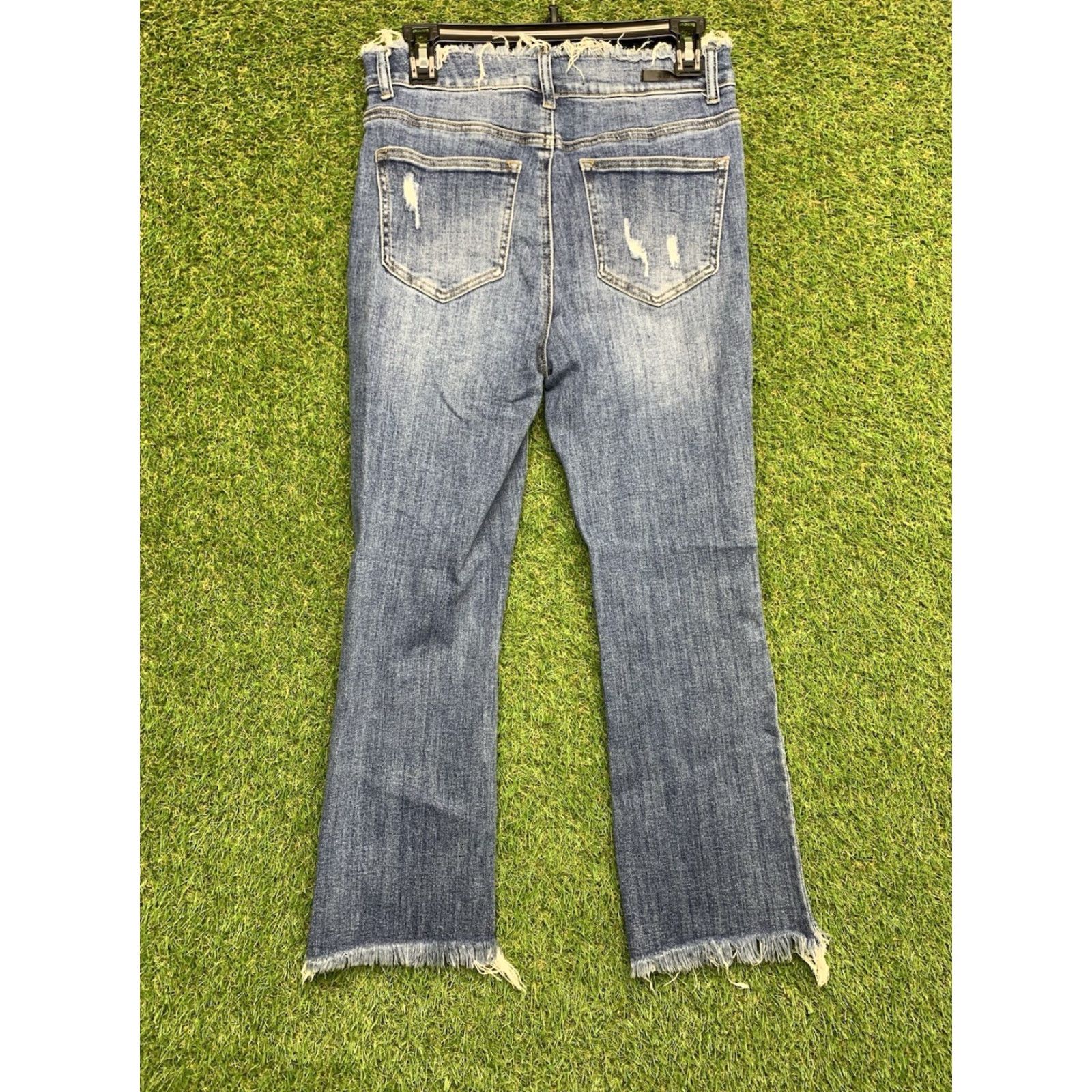 Vintage Risen Jeans Women's 7 Distressed Flare High Rise Blue Denim Casual Stretch Size 28" / US 6 / IT 42 - 2 Thumbnail