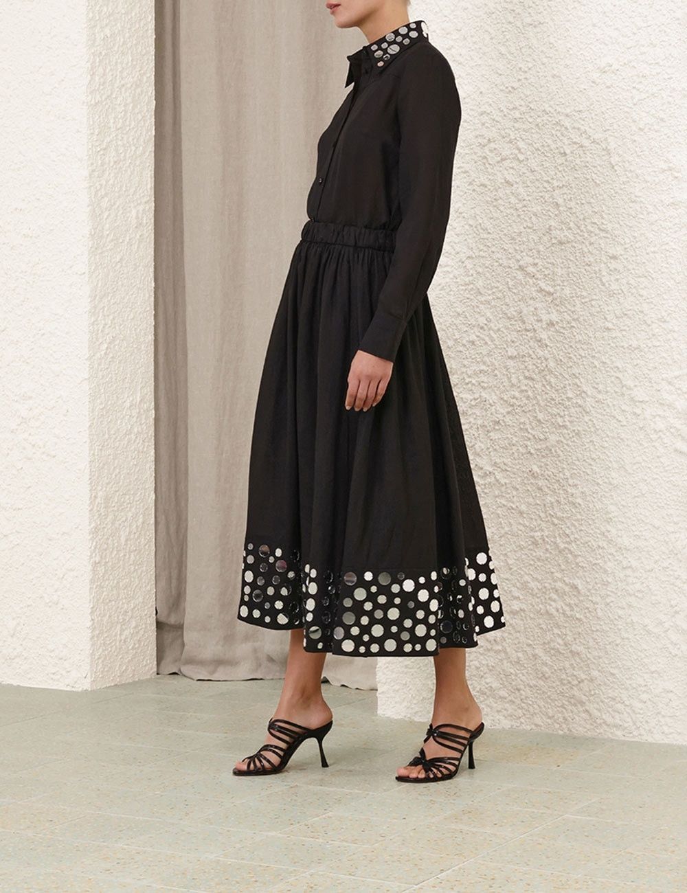 Zimmermann oc11z0825 Eden Mirror Midi Skirt in Black Size 34" / US 12 / IT 48 - 3 Thumbnail