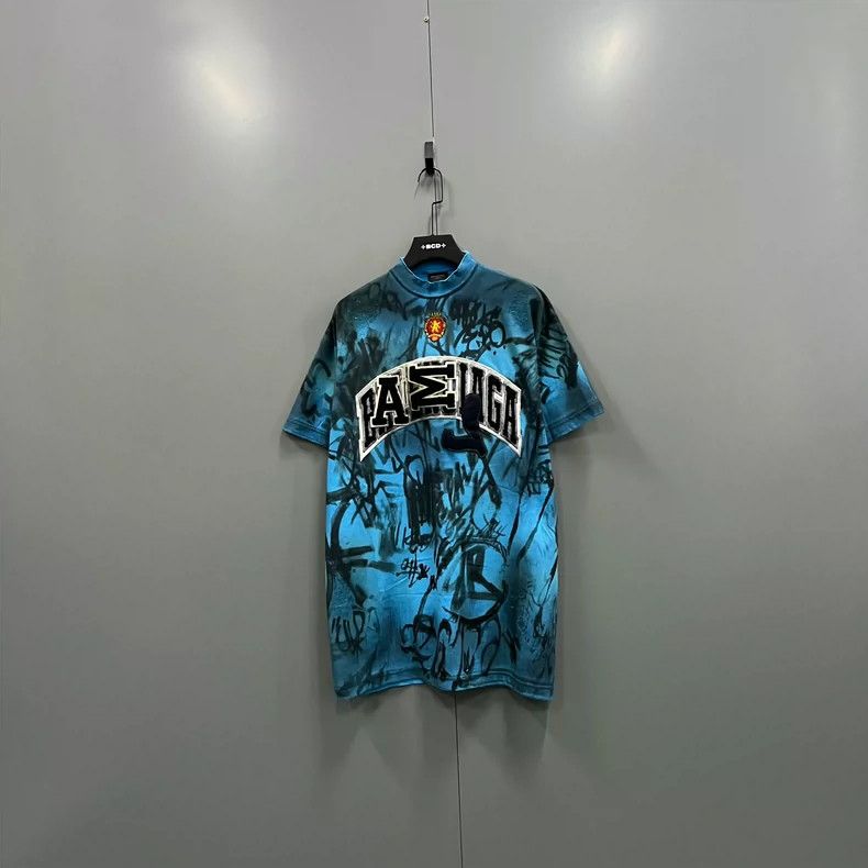 Balenciaga Balenciaga Blue Graffiti Logo Short Sleeve Size US S / EU 44-46 / 1 - 1 Thumbnail