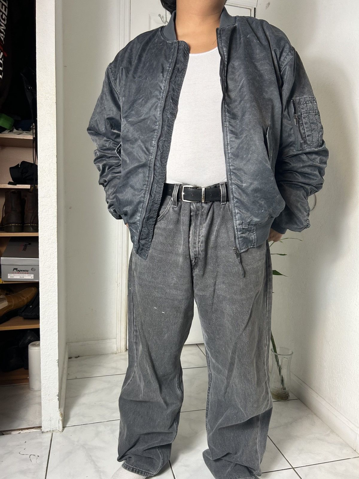 Bershka Grey Bershka Gothic Vintage Bomber Jacket Size US L / EU 52-54 / 3 - 6 Thumbnail