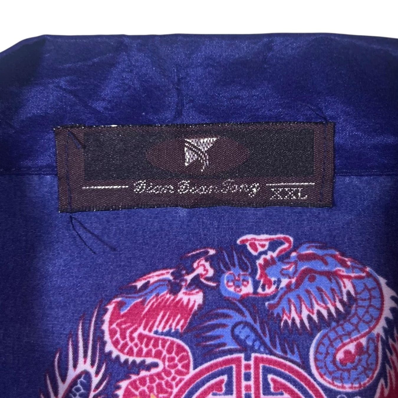 Vintage Dian Dian Tong Dragon Gothic Patterned Blue Short Sleeve Shirt XXL Men Size US XXL / EU 58 / 5 - 4 Thumbnail