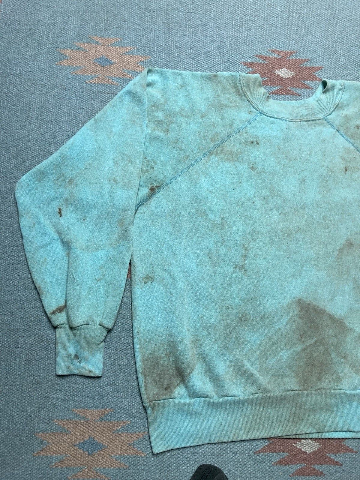 Vintage 70s crewneck sweatshirt blank teal blue grunge soft medium Size US M / EU 48-50 / 2 - 7 Thumbnail
