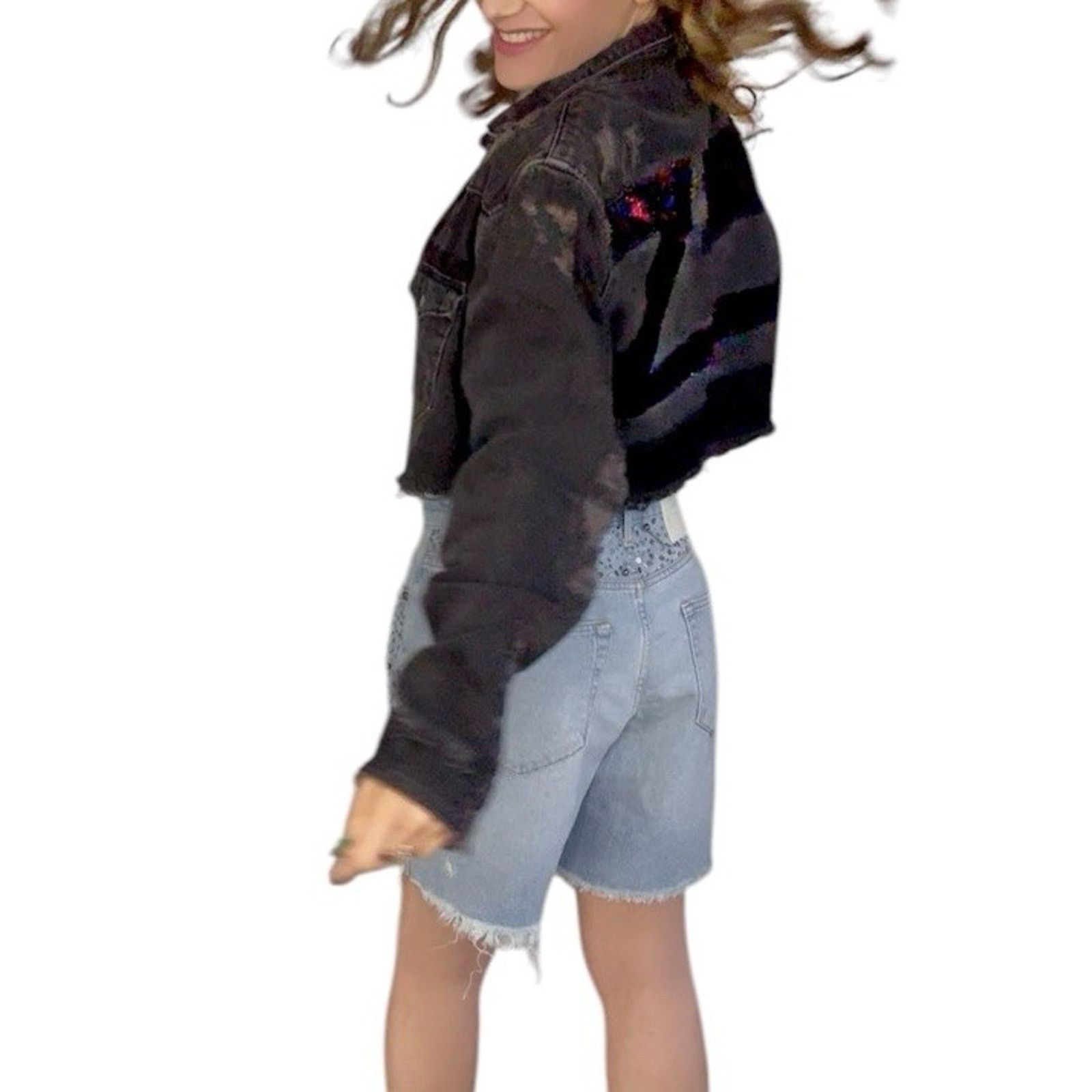 Zara Steven ZHU Deep House Electronic Music Upcycled Denim Jacket Size L / US 10 / IT 46 - 3 Thumbnail