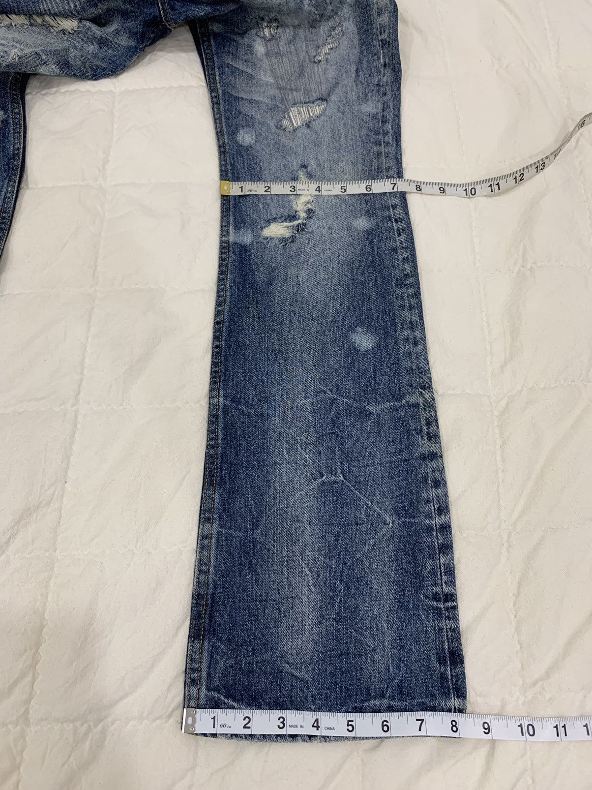 Japanese Brand Jackrose Crash Denim Flared Boot Cut Jeans Size US 31 - 19 Thumbnail