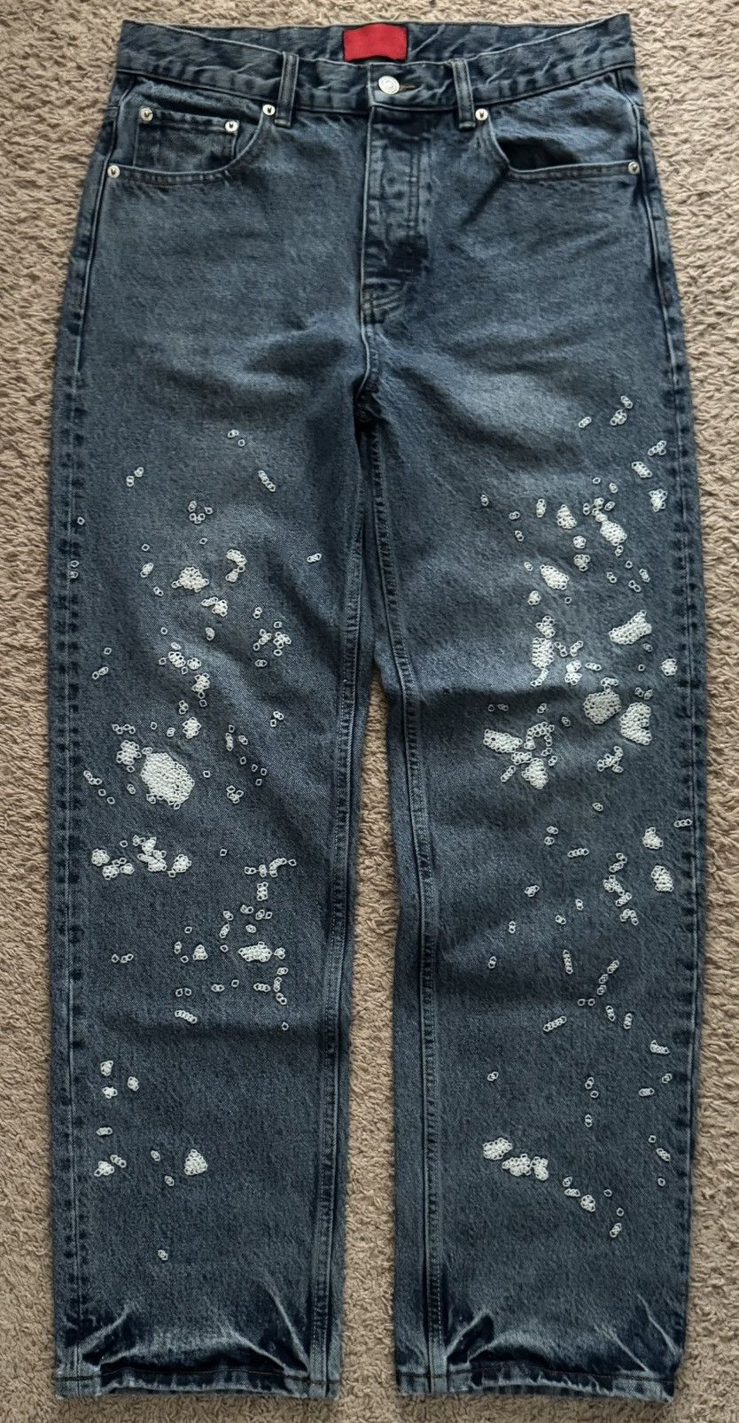 Fugazi Fugazi Chain Splatter denim jeans dark washed | Grailed Fugazi Fugazi Chain Splatter denim jeans dark washed | Grailed