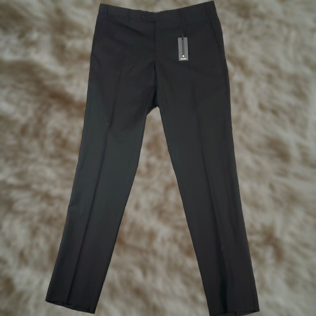 Zanella Zanella Mens Pants 40x38 Black Dress Pants Trousers Wool Unhemmed Flat Front Size US 40 / EU 56 - 1 Thumbnail