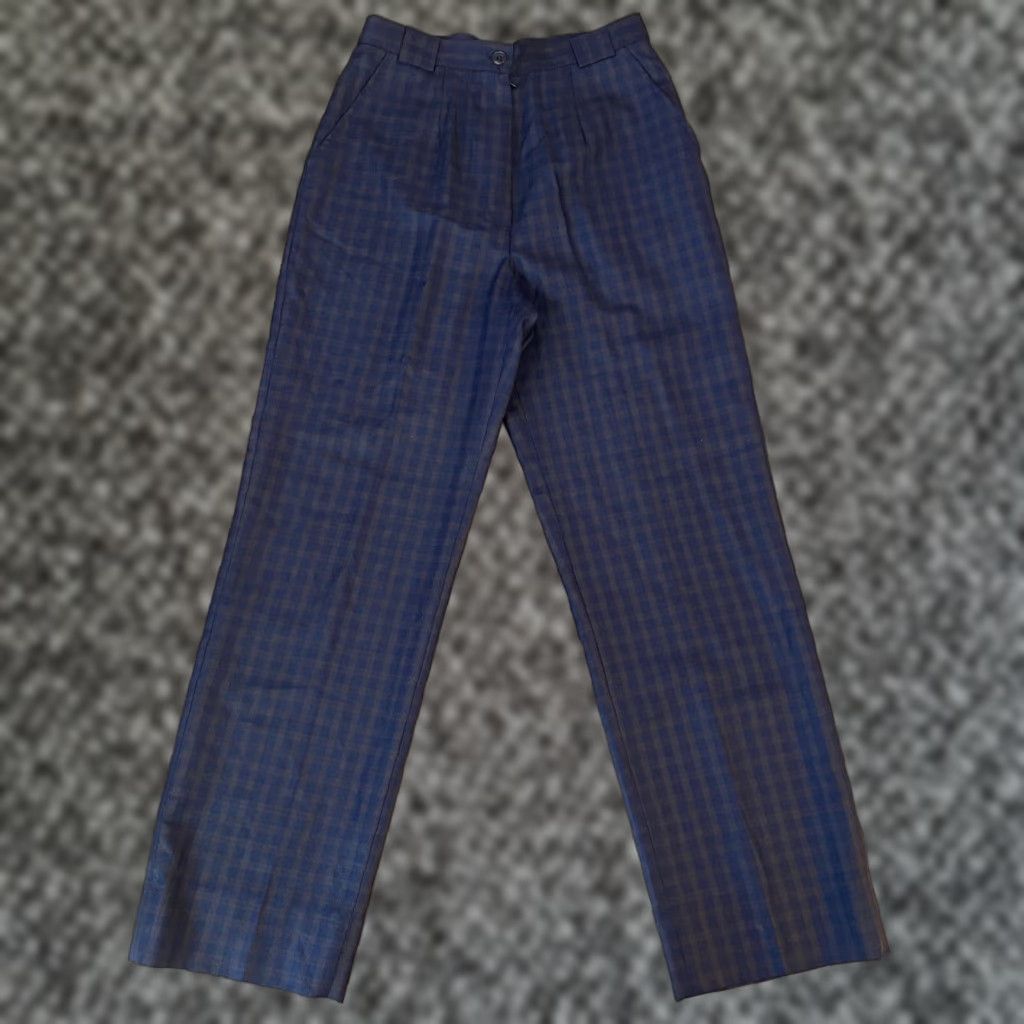 Huntsman VINTAGE Huntsman & Sons Savile Row Wool Dress Trousers Navy Plaid US30 Men Regular 38 Wool Size US 30 / EU 46 - 1 Thumbnail