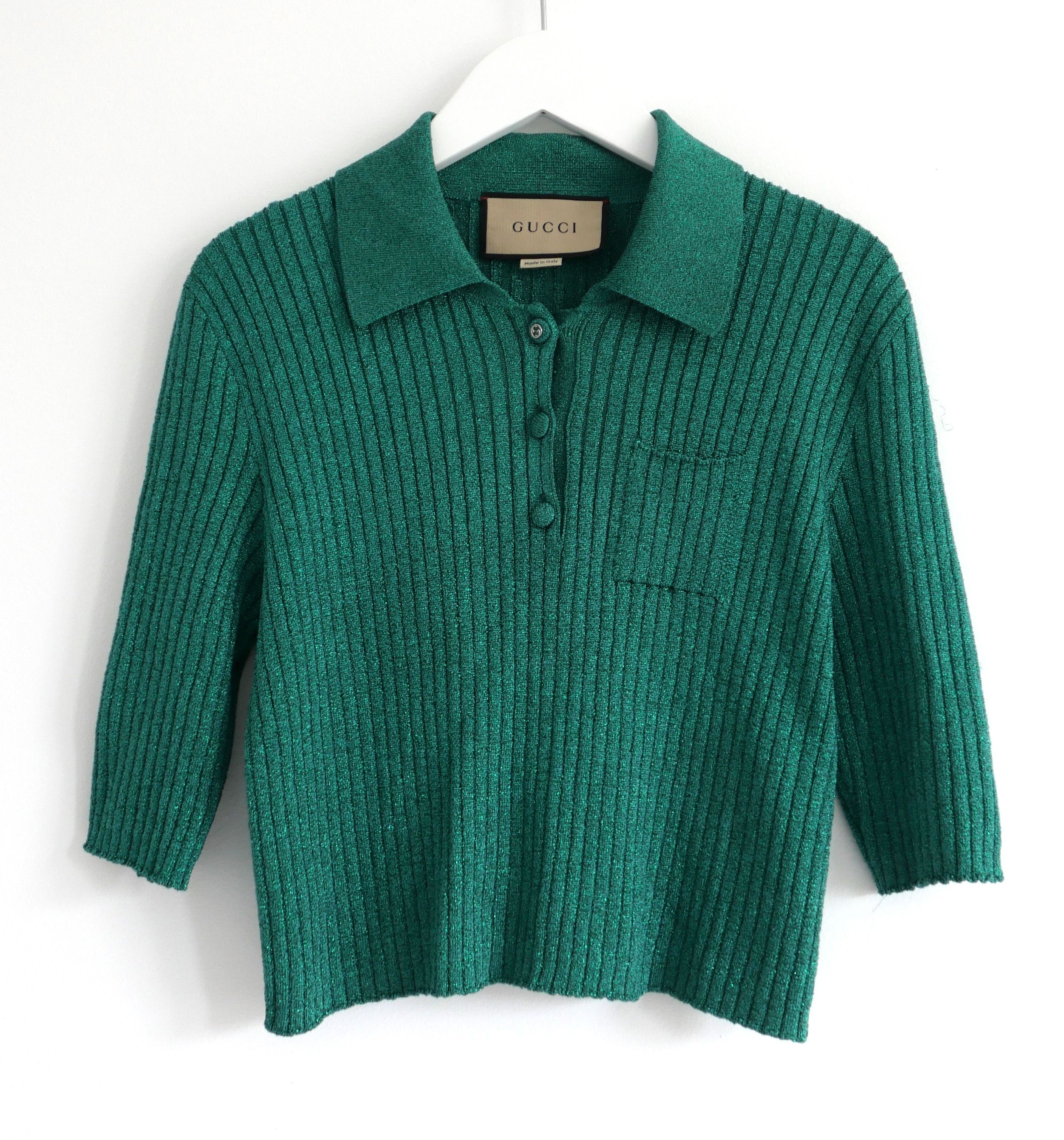 Gucci Gucci Green Lurex Cropped Sweater Top Size L / US 10 / IT 46 - 1 Thumbnail