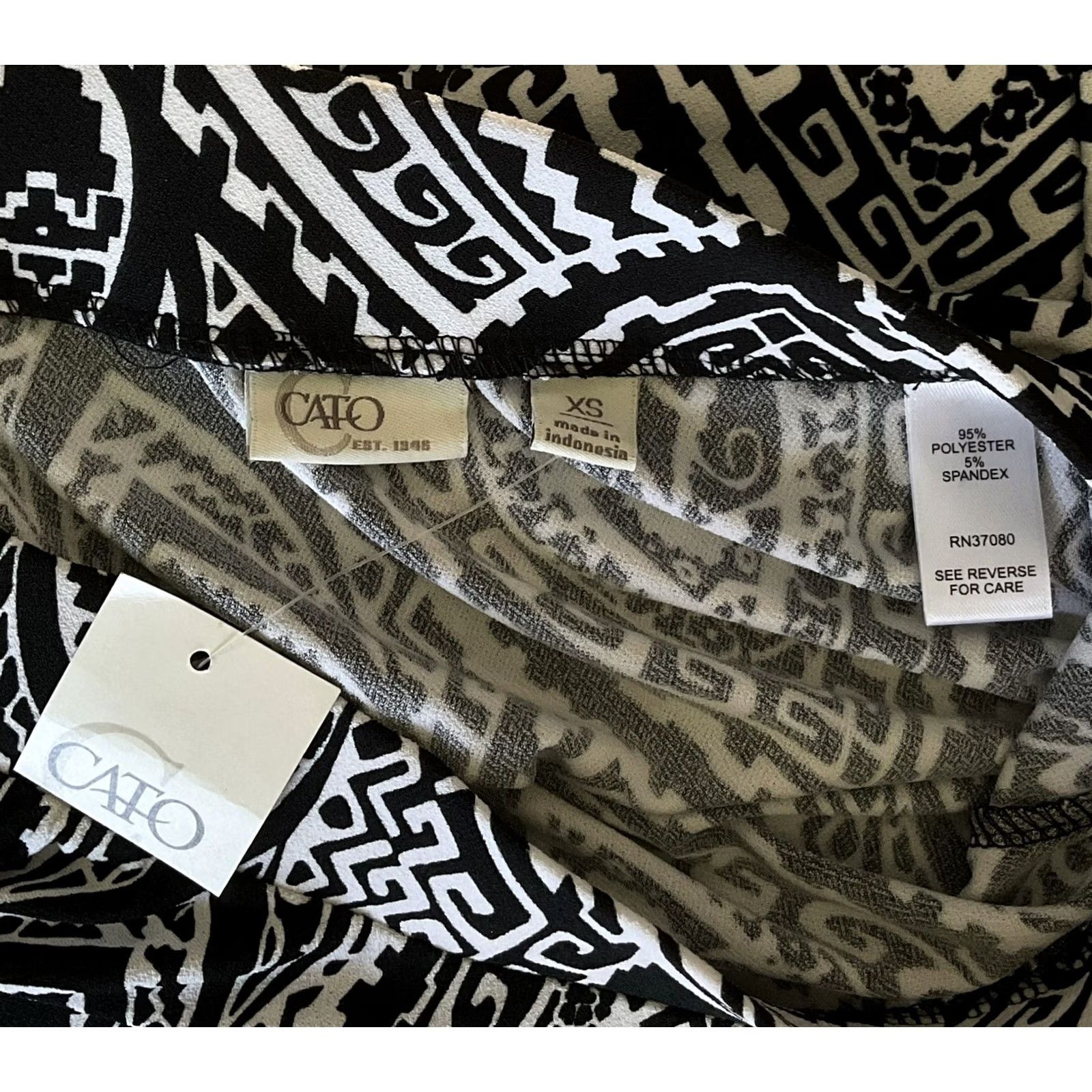 Vintage Cato Maxi Skirt Women's XS Blk/Wht Geometric Elastic Waist Stretch Y2K Size 26" / US 2 / IT 38 - 3 Thumbnail