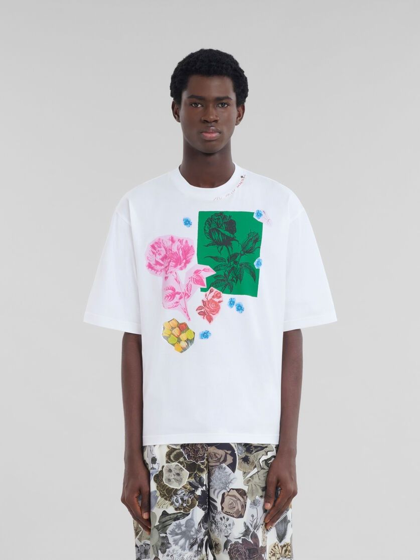 Marni oc11z0525 Floral Cotton T-Shirt in White Size US XL / EU 56 / 4 - 2 Thumbnail