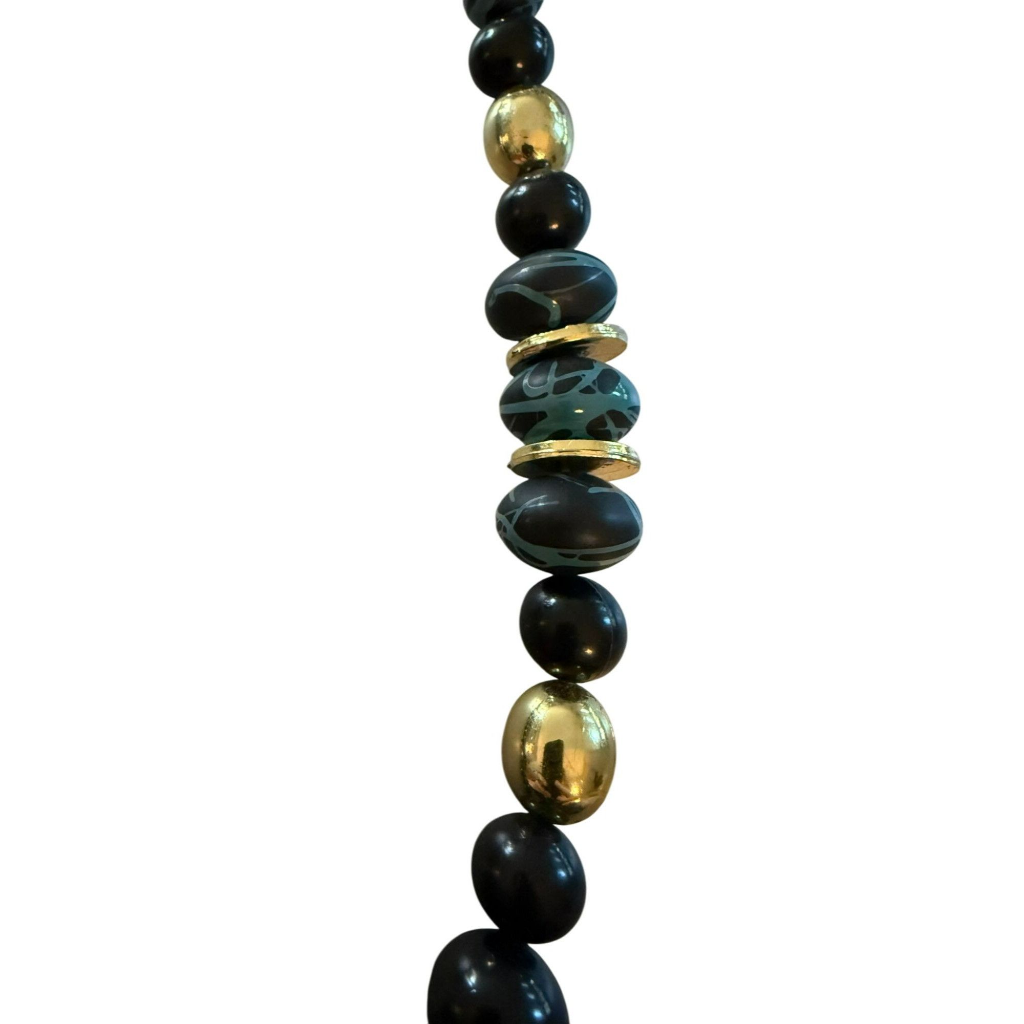 Other Vintage 30" Black & Gold Beaded Necklace With Decorative Ova Size ONE SIZE - 2 Thumbnail
